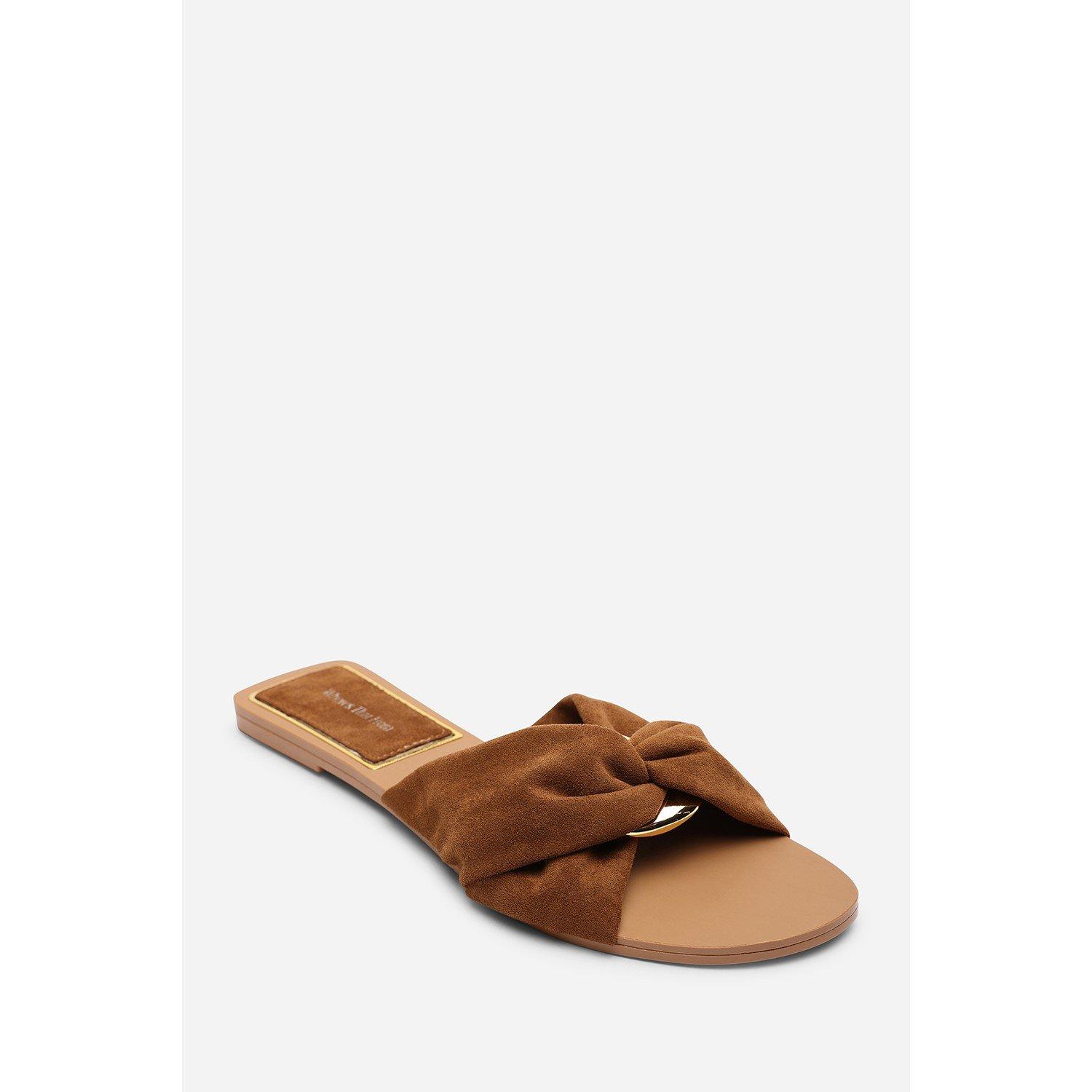 Cognac - Wheres That From - Lavina Knot Detail Cognac Suede Slide On Sandal - 3