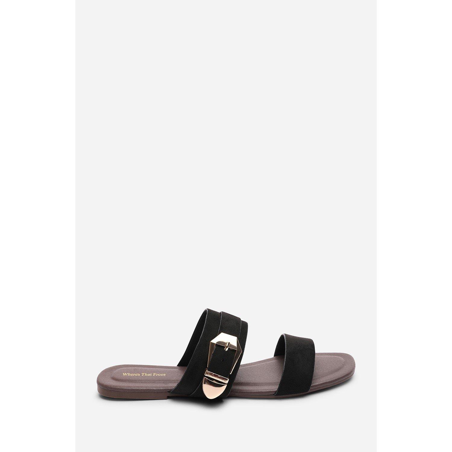 Black - Wheres That From - Orlina Two Strap Side Buckle Black Suede Sandal - 2