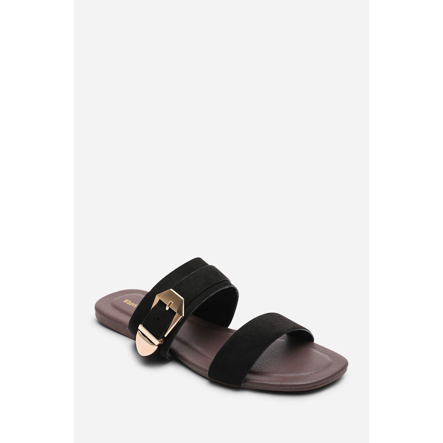 Black - Wheres That From - Orlina Two Strap Side Buckle Black Suede Sandal - 3