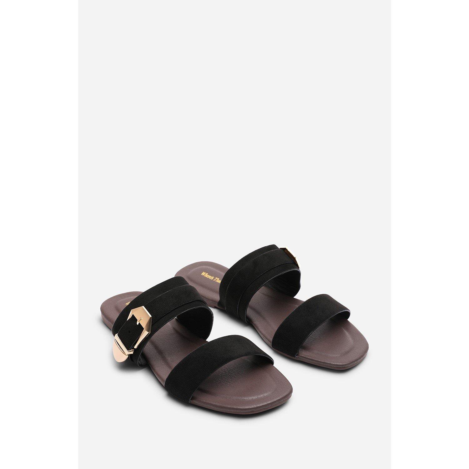 Black - Wheres That From - Orlina Two Strap Side Buckle Black Suede Sandal - 4