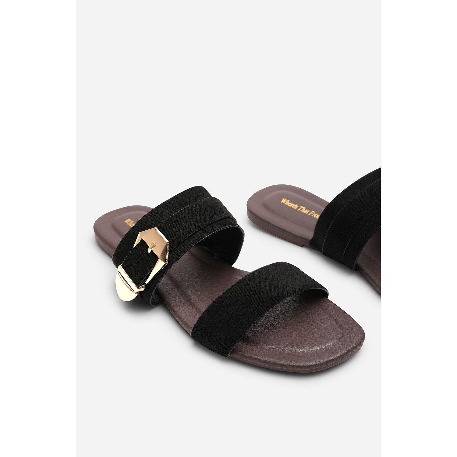 Black - Wheres That From - Orlina Two Strap Side Buckle Black Suede Sandal - 5