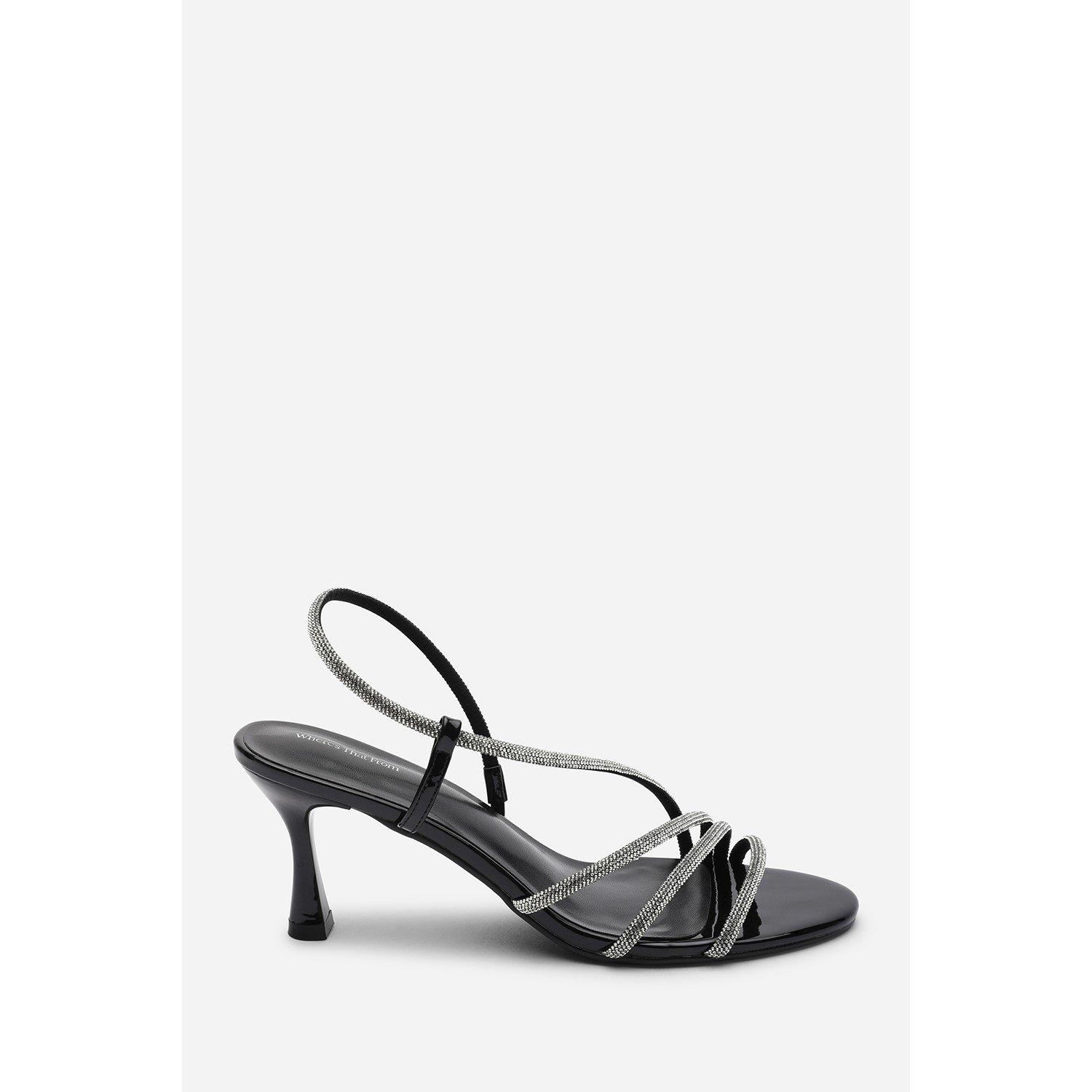 Black - Wheres That From - Gloria Diamante Strappy Low Heeled Black Patent Sa - 2