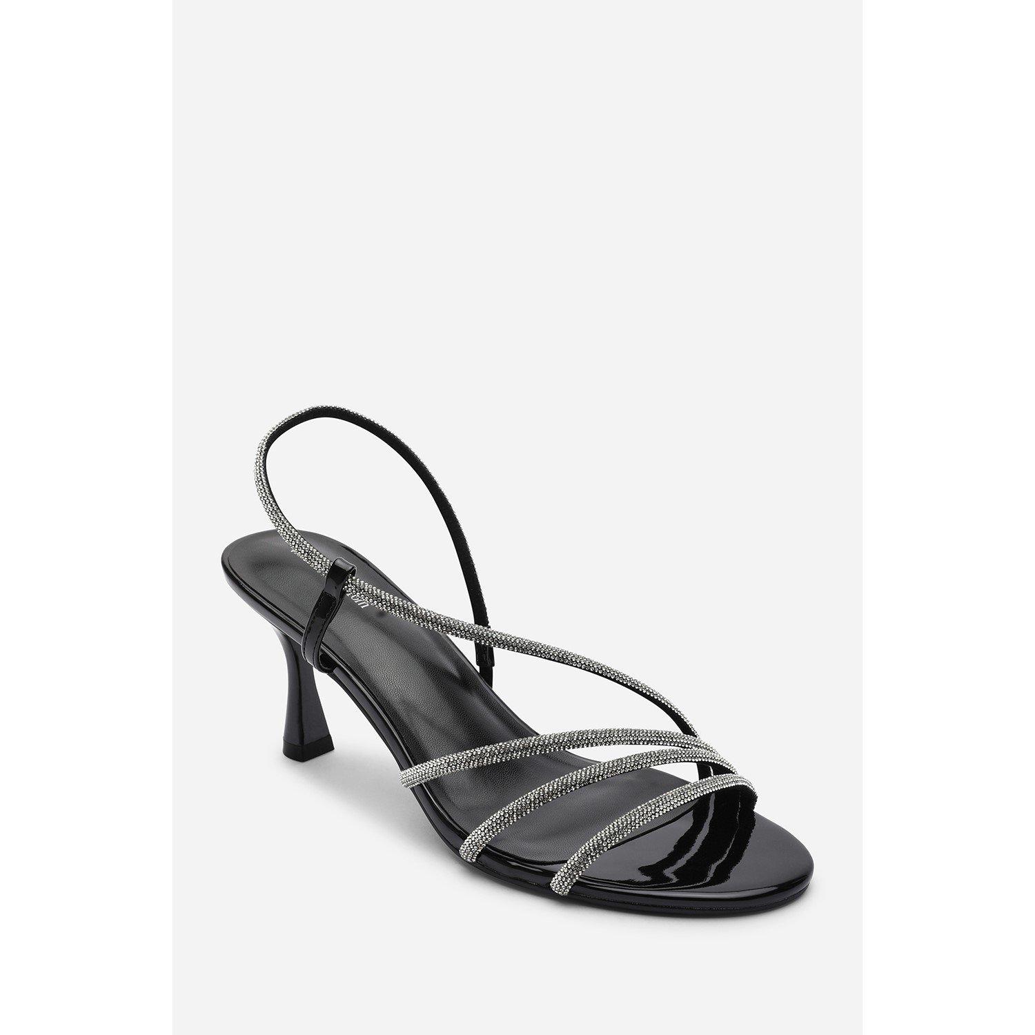 Black - Wheres That From - Gloria Diamante Strappy Low Heeled Black Patent Sa - 3