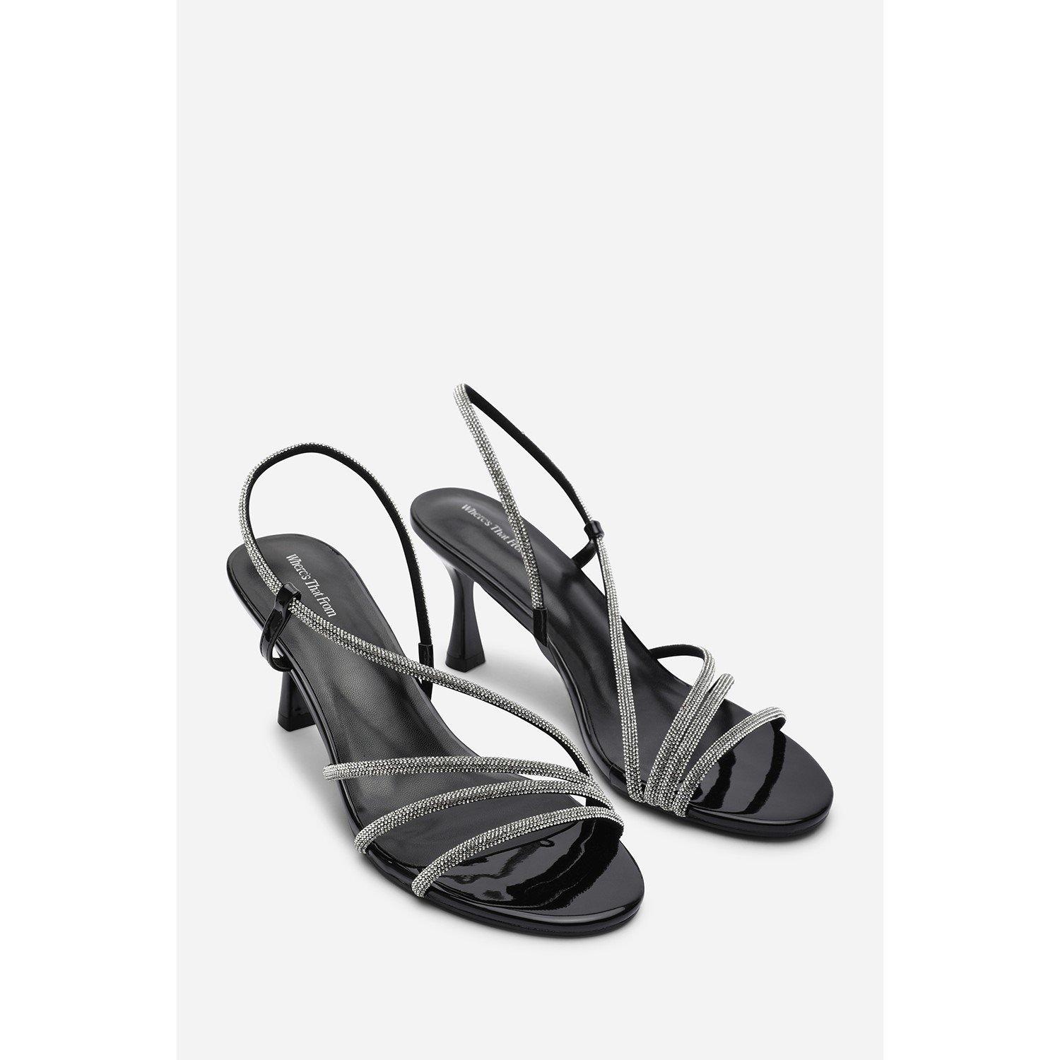 Black - Wheres That From - Gloria Diamante Strappy Low Heeled Black Patent Sa - 4