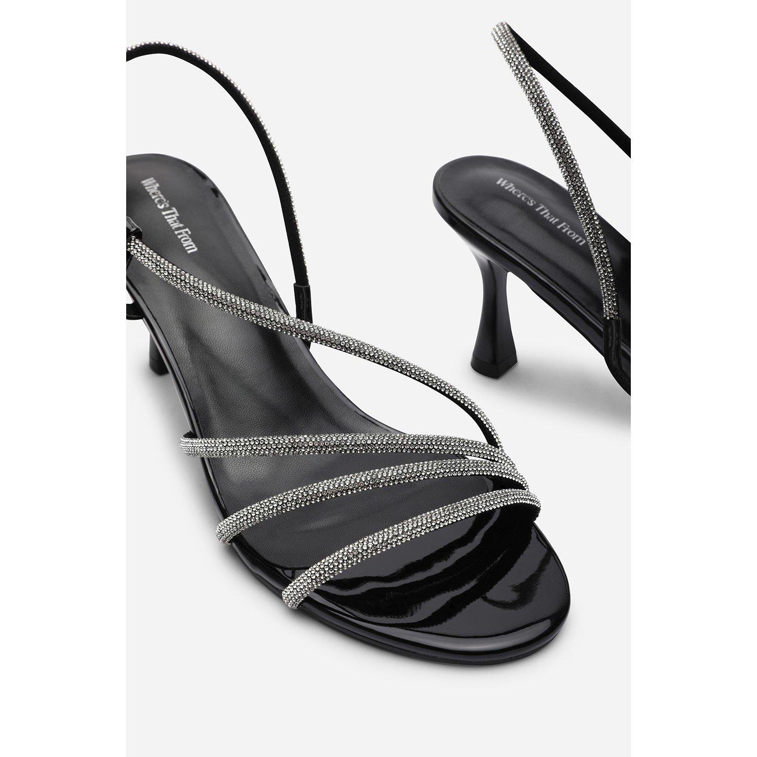 Black - Wheres That From - Gloria Diamante Strappy Low Heeled Black Patent Sa - 5