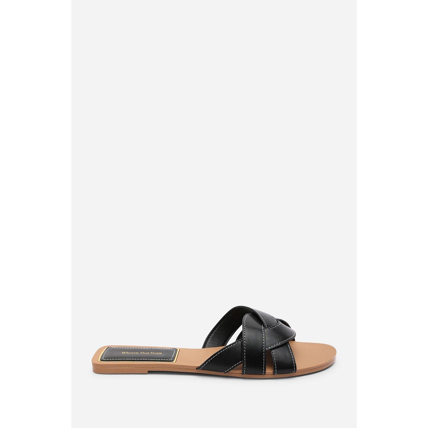 Black - Wheres That From - Elvira Braided Black Slide on Sandals with contras - 2