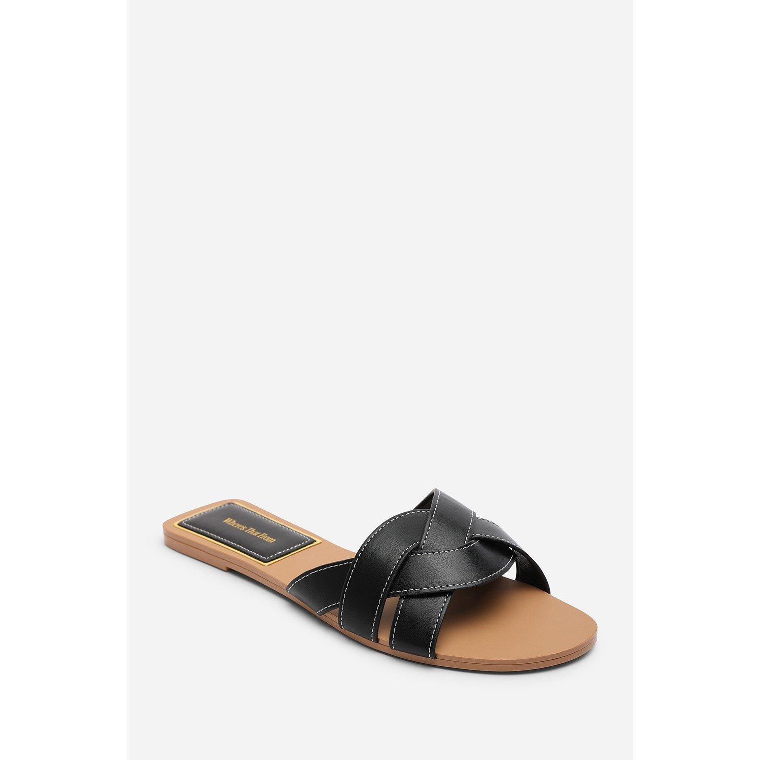 Black - Wheres That From - Elvira Braided Black Slide on Sandals with contras - 3