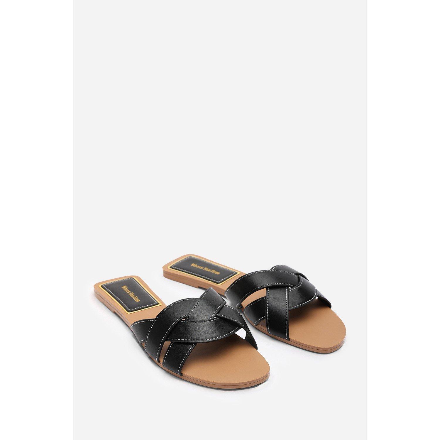 Black - Wheres That From - Elvira Braided Black Slide on Sandals with contras - 4