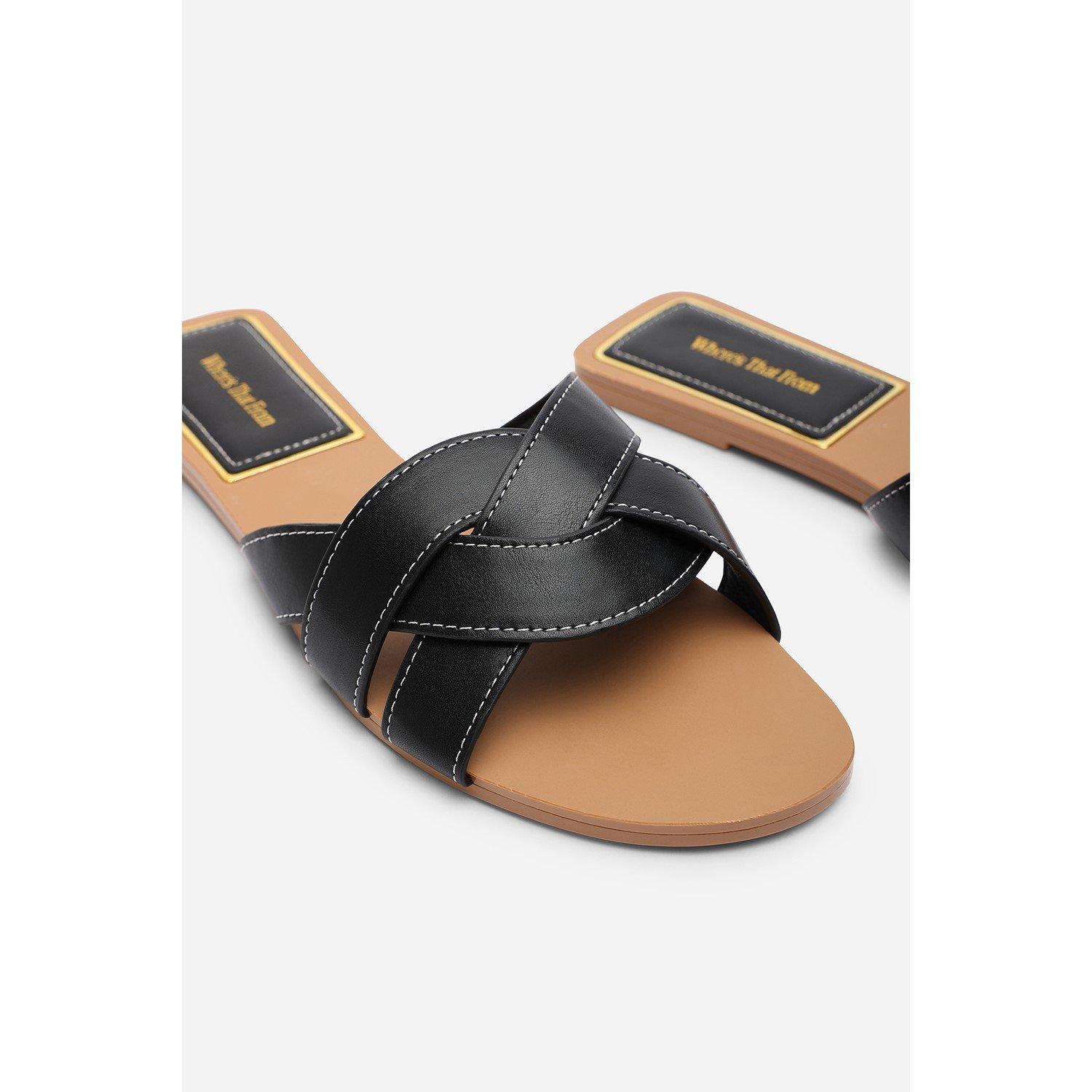 Black - Wheres That From - Elvira Braided Black Slide on Sandals with contras - 5