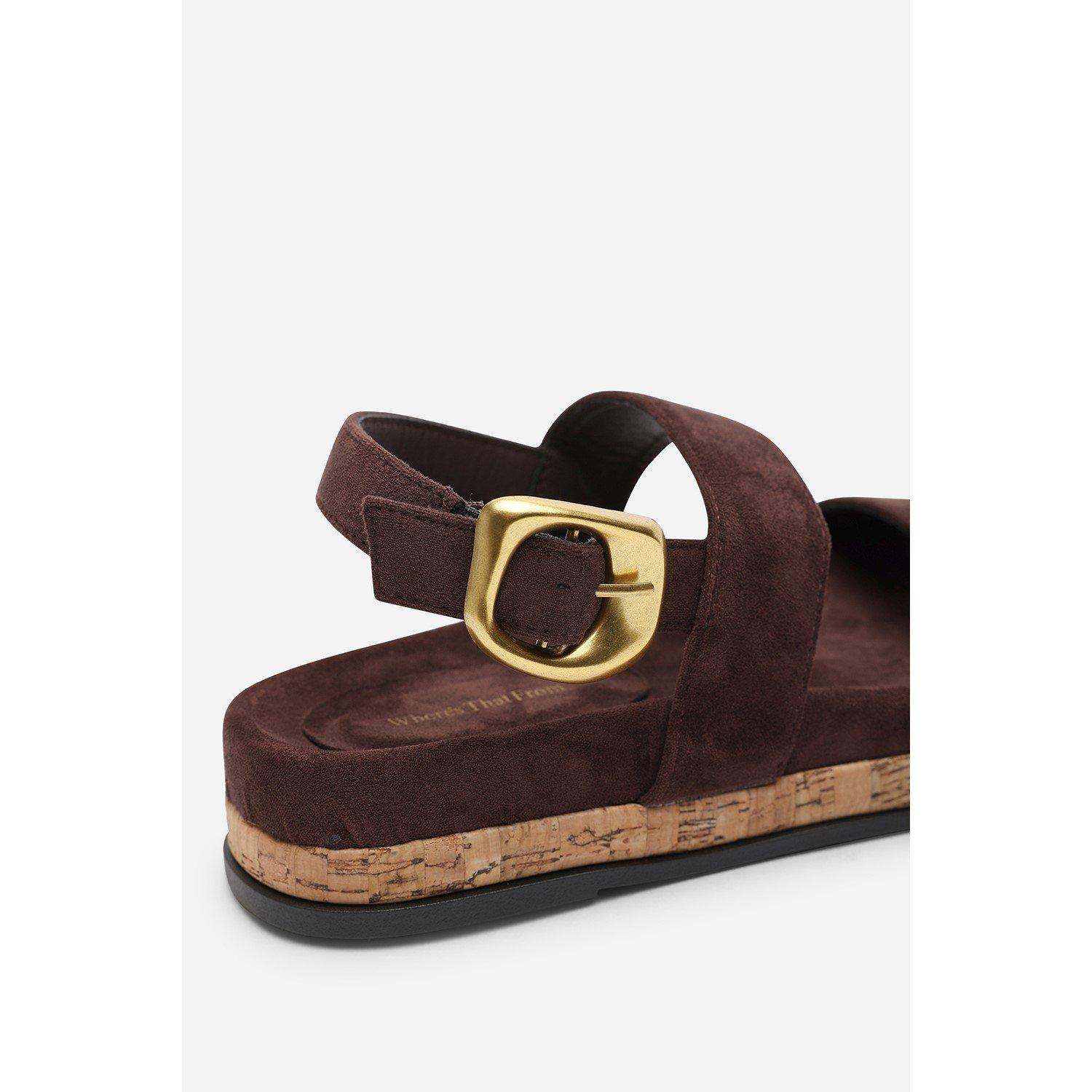 Dark Brown - Wheres That From - Canopy Cross Over Strap Dark Brown Suede Sandal - 4