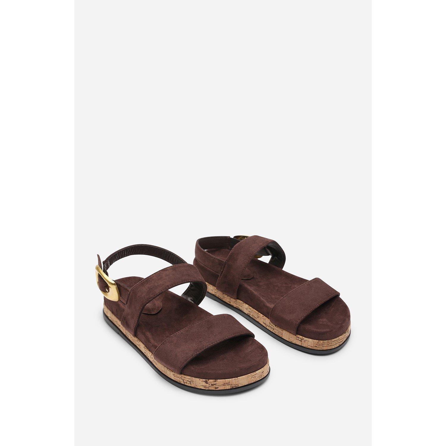 Dark Brown - Wheres That From - Canopy Cross Over Strap Dark Brown Suede Sandal - 5