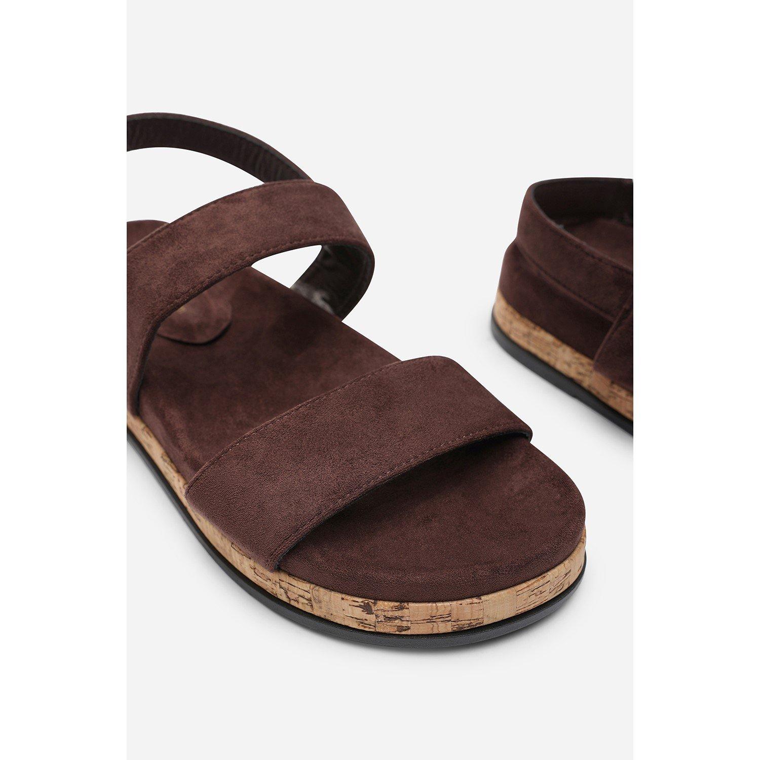 Dark Brown - Wheres That From - Canopy Cross Over Strap Dark Brown Suede Sandal - 6