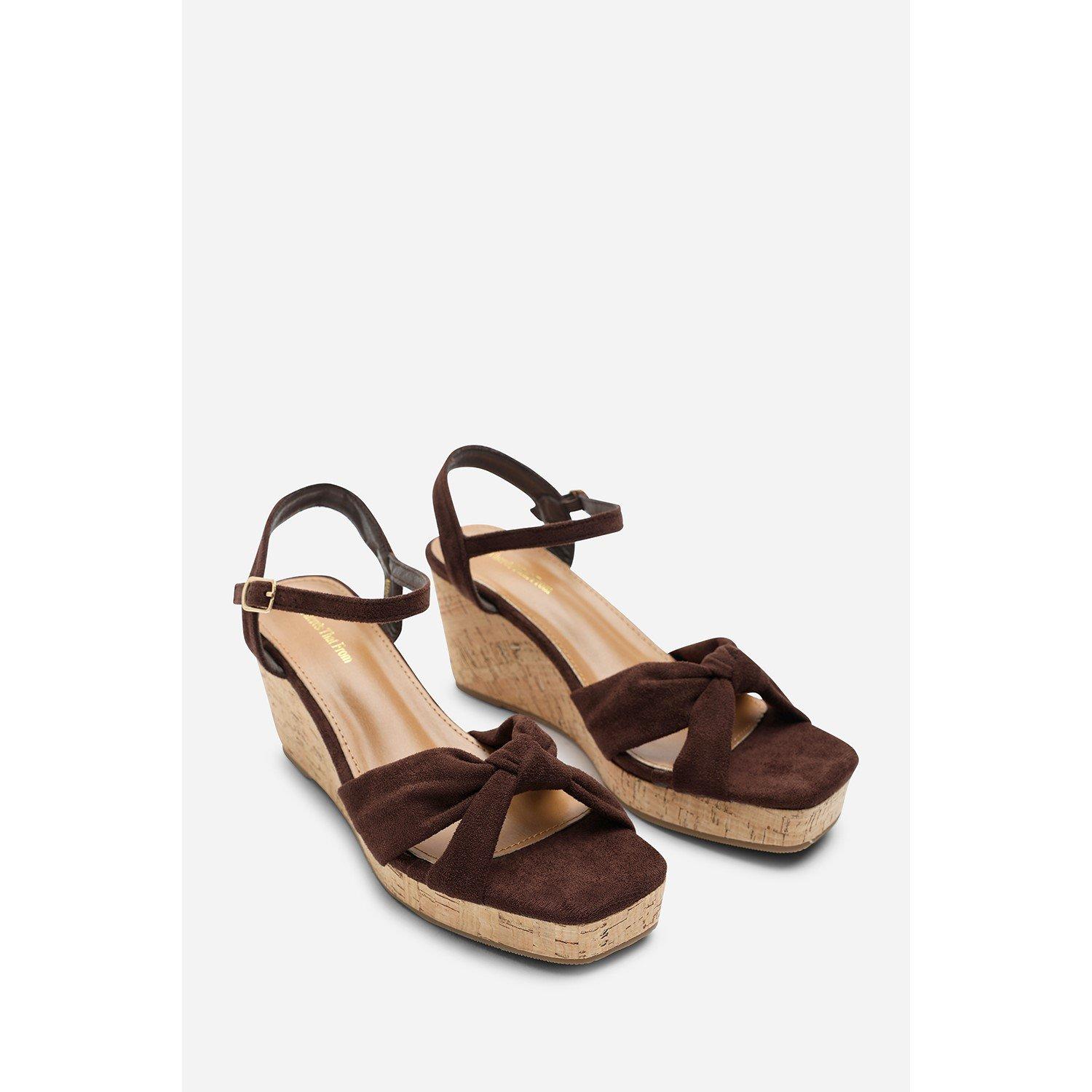 Dark Brown - Wheres That From - Mystique Platform Knot Detail Dark Brown Suede Wed - 4