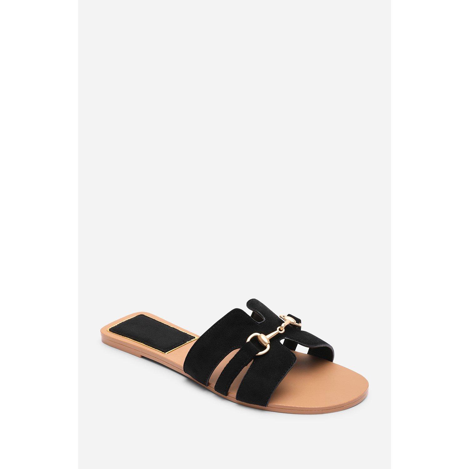 Black - Wheres That From - Dorina Embellished Black Suede Slide On Sandals - 2