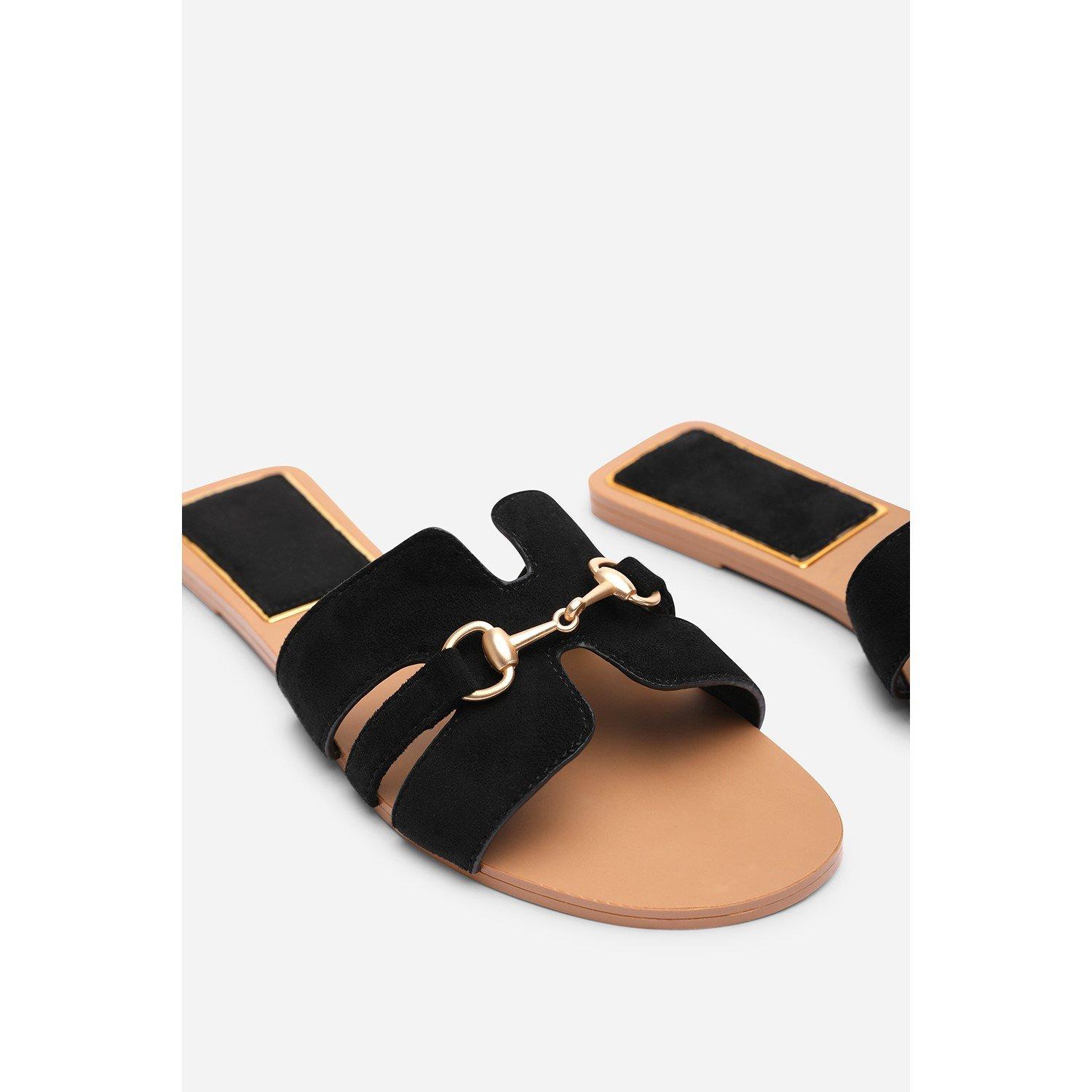 Black - Wheres That From - Dorina Embellished Black Suede Slide On Sandals - 3