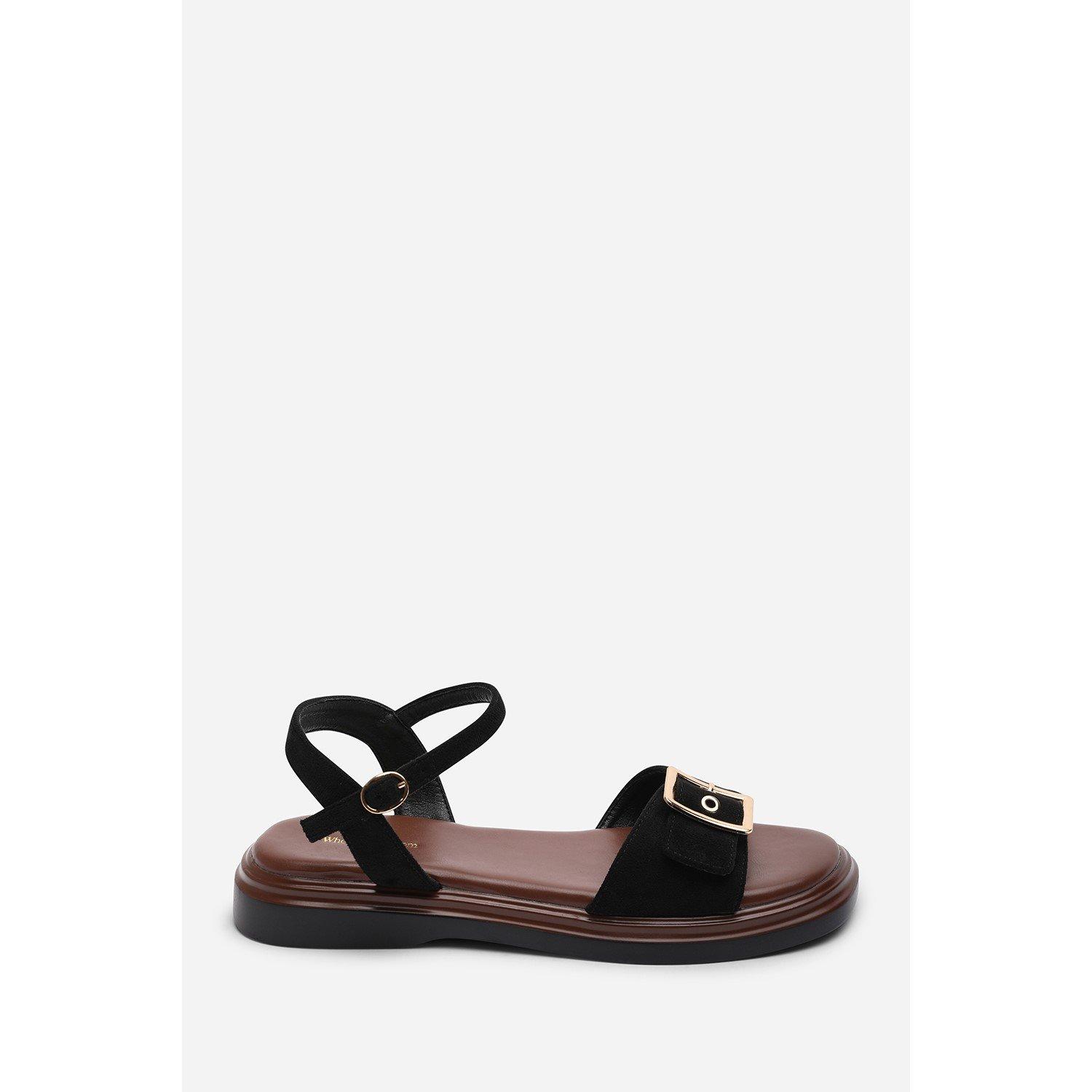 Black - Wheres That From - Coastal Front Buckle Flatform Black Suede Sandal - 2