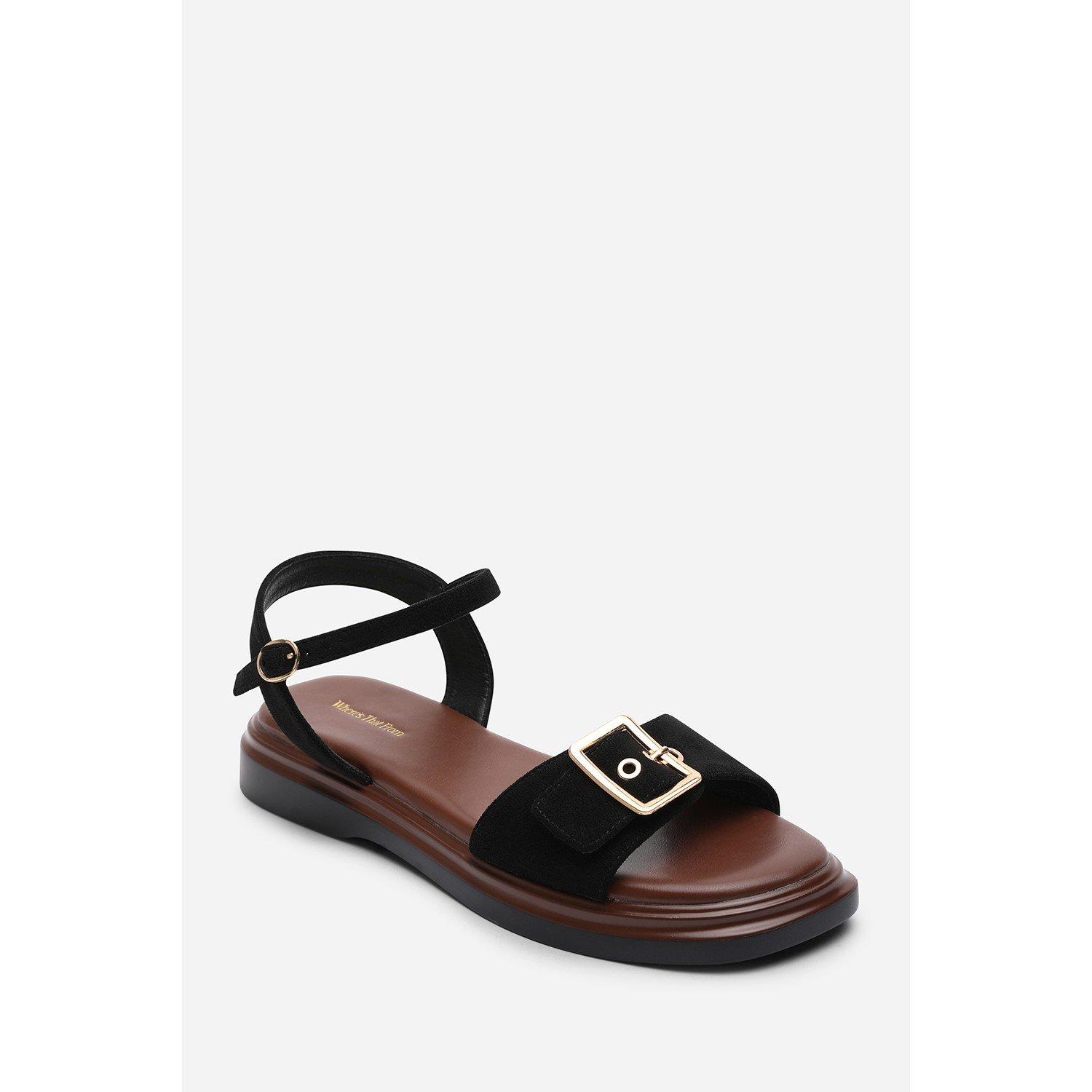 Black - Wheres That From - Coastal Front Buckle Flatform Black Suede Sandal - 3