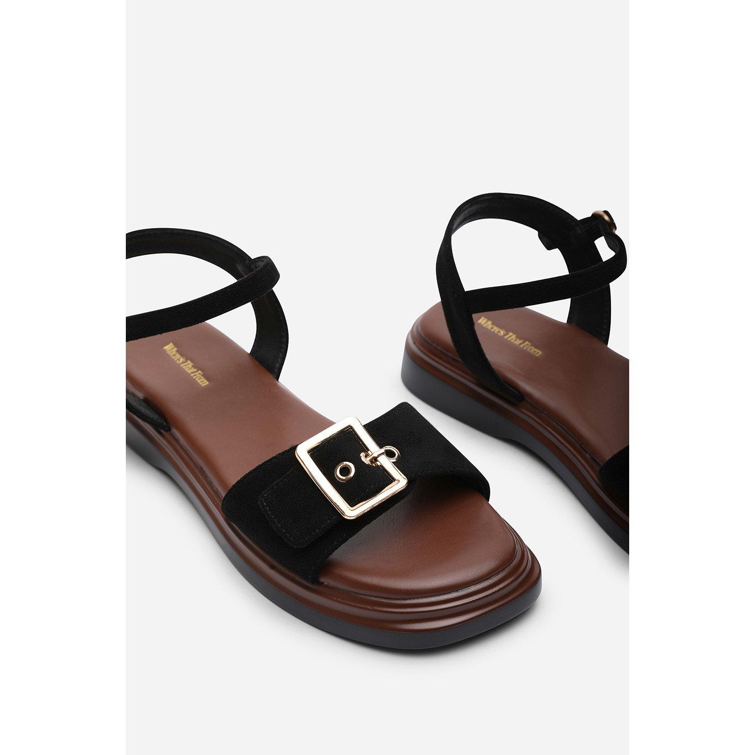 Black - Wheres That From - Coastal Front Buckle Flatform Black Suede Sandal - 5