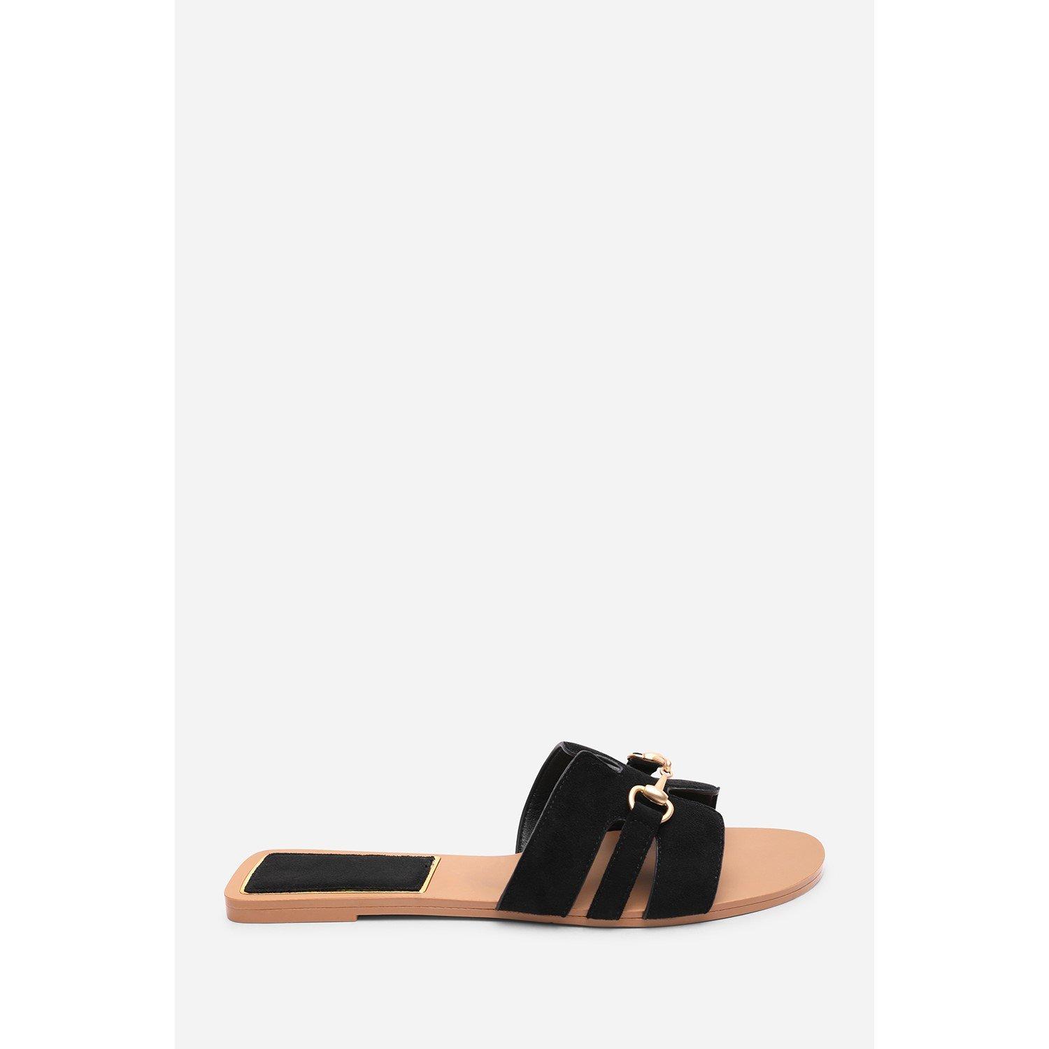 Black - Wheres That From - Dorina Embellished Wide Fit Black Suede Slide On S - 2
