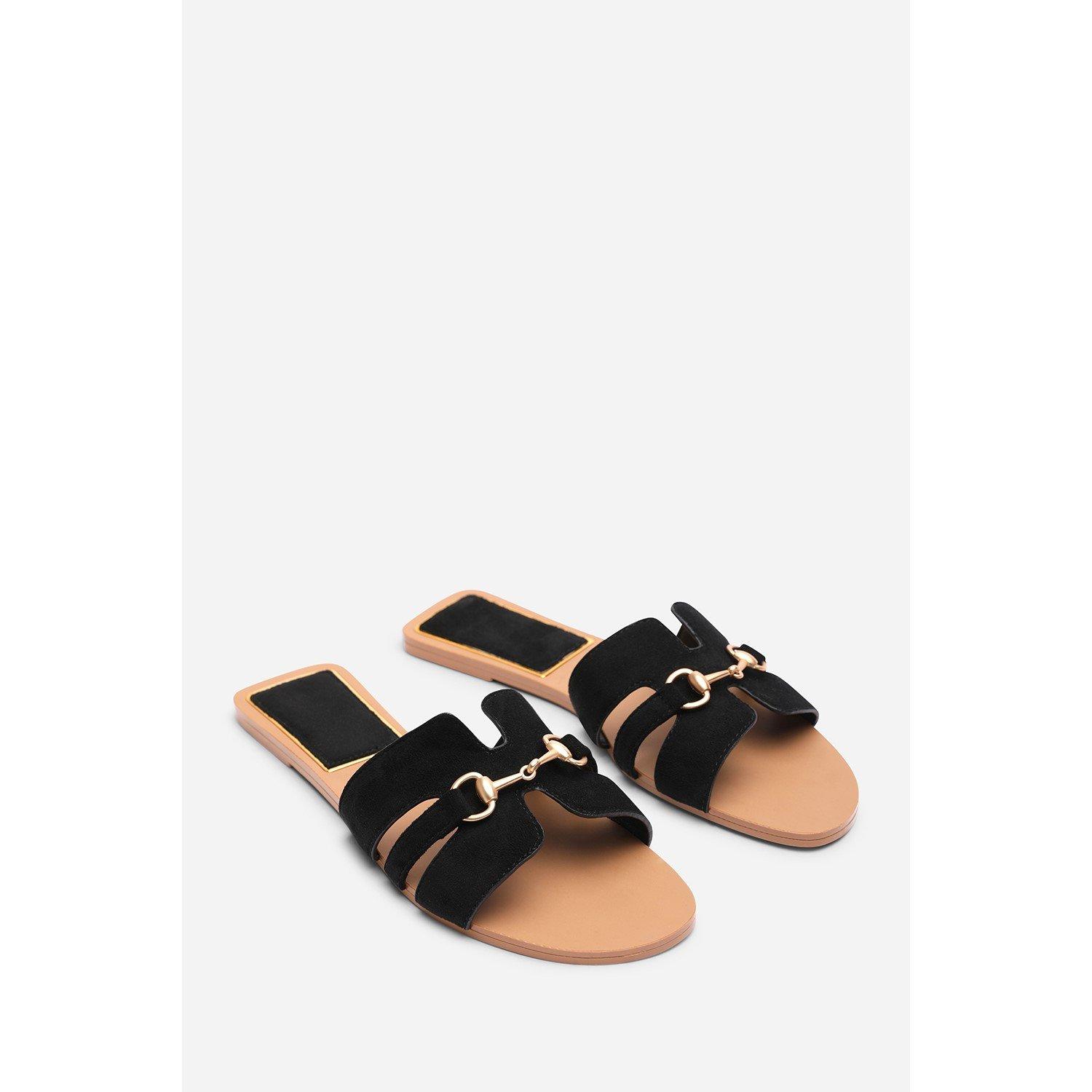 Black - Wheres That From - Dorina Embellished Wide Fit Black Suede Slide On S - 4