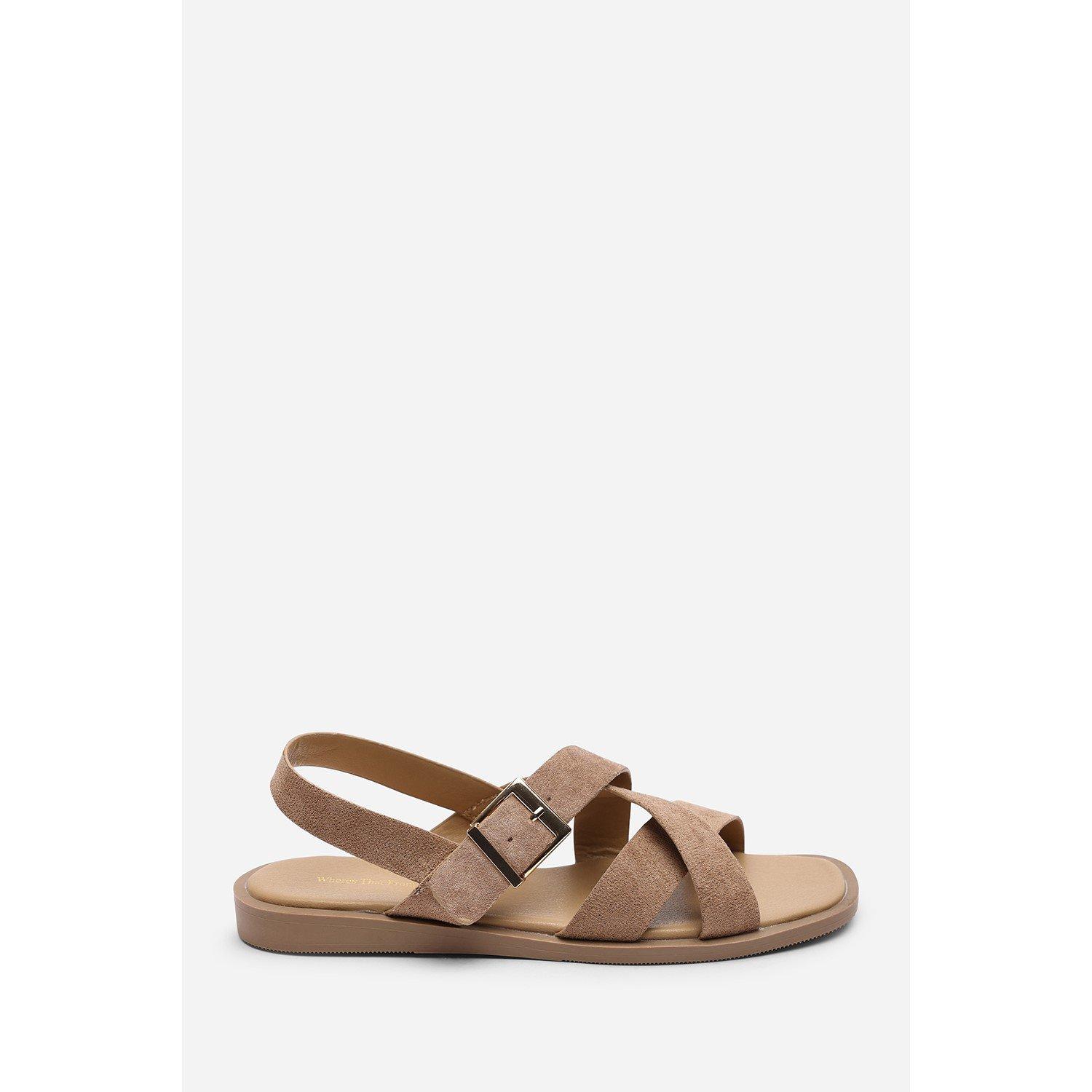 Camel - Wheres That From - Capri Cross Over Open Toe Camel Suede Sandal - 2