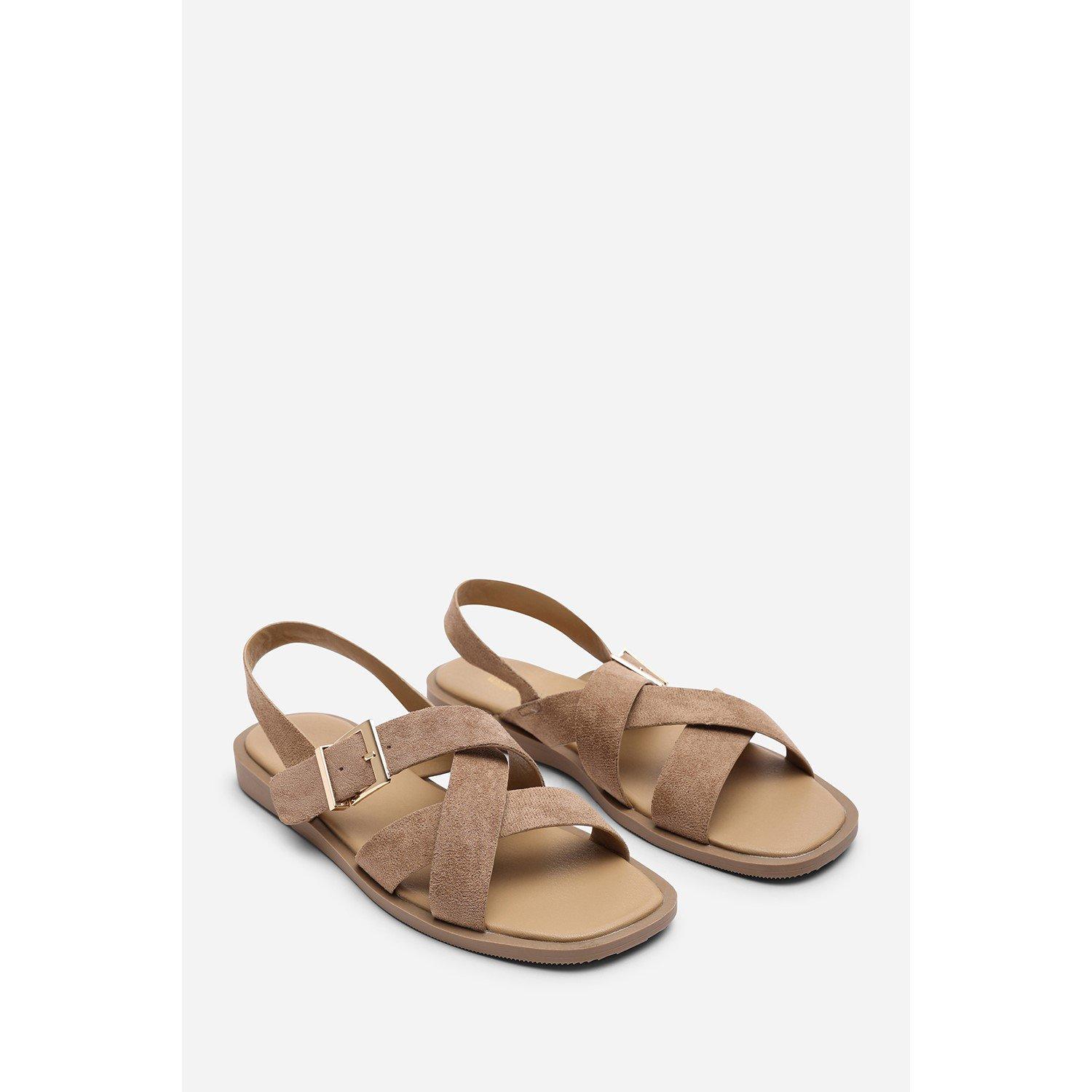 Camel - Wheres That From - Capri Cross Over Open Toe Camel Suede Sandal - 4