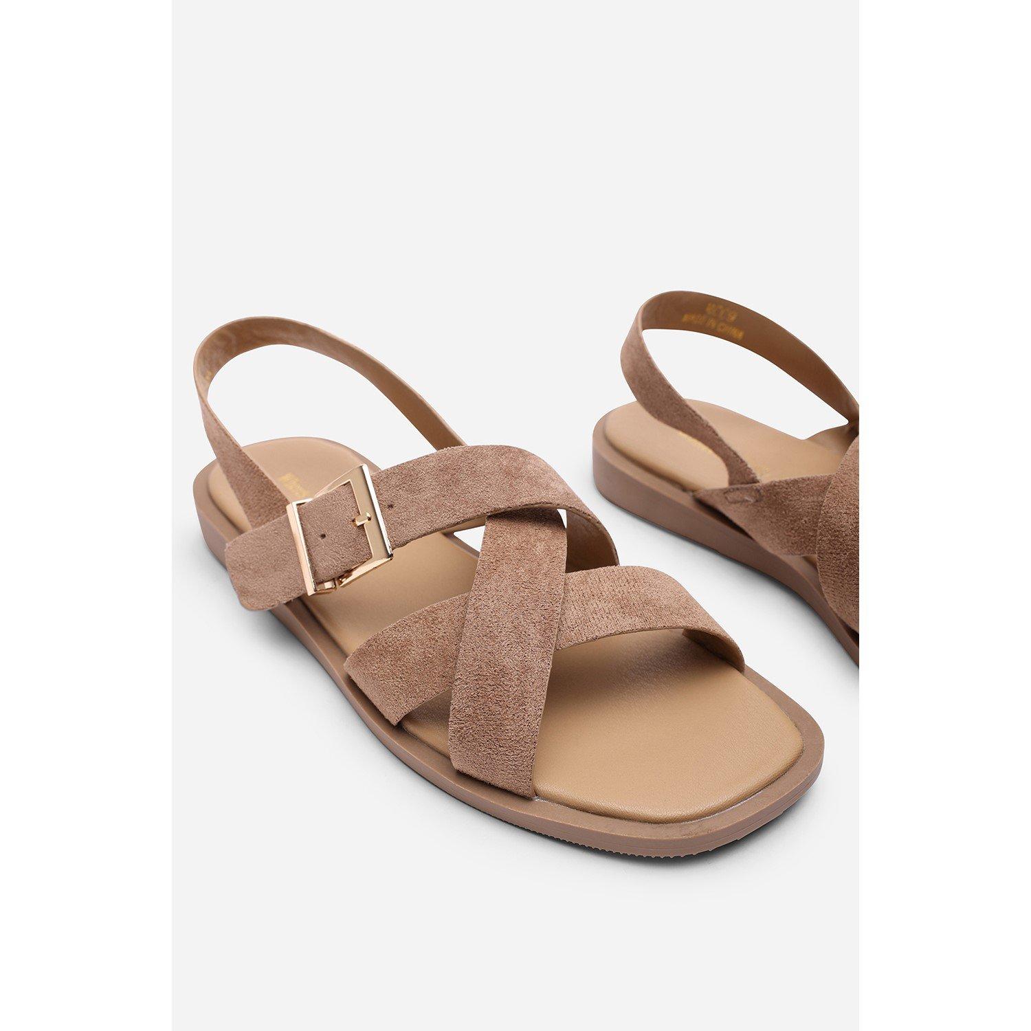 Camel - Wheres That From - Capri Cross Over Open Toe Camel Suede Sandal - 5