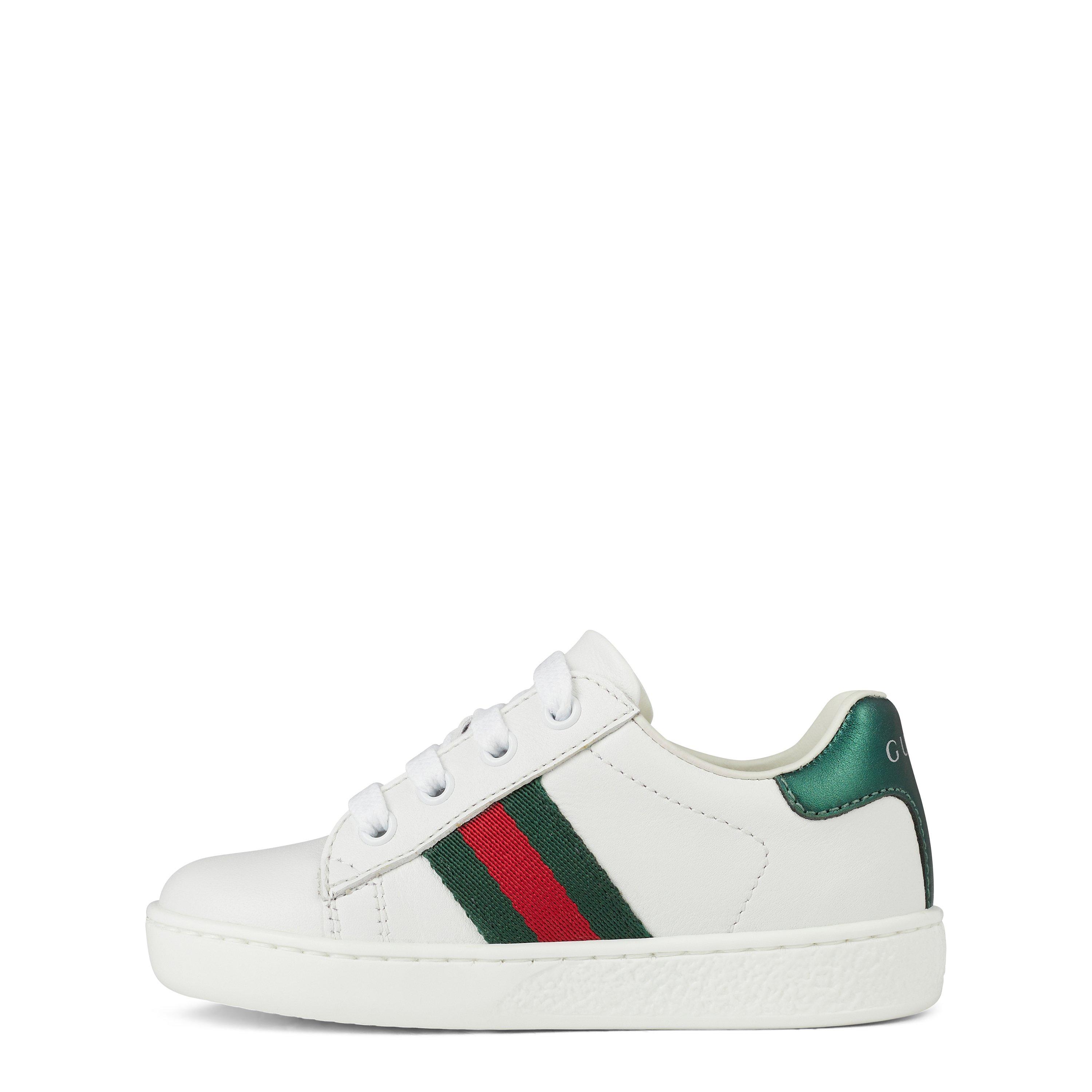 White 9075 - Gucci - Infants' Web Leather New Ace Lace Up Trainers - 2