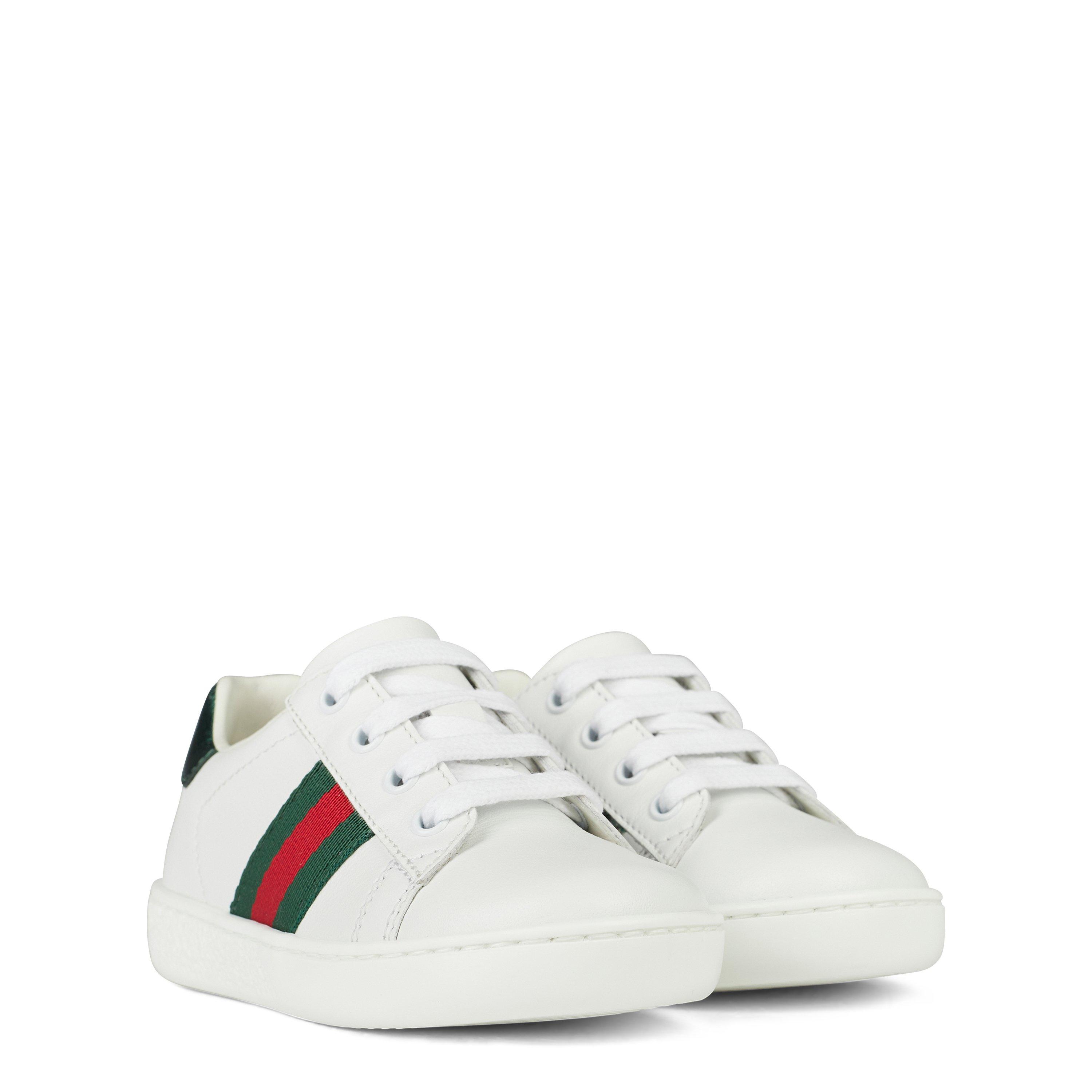 White 9075 - Gucci - Infants' Web Leather New Ace Lace Up Trainers - 3