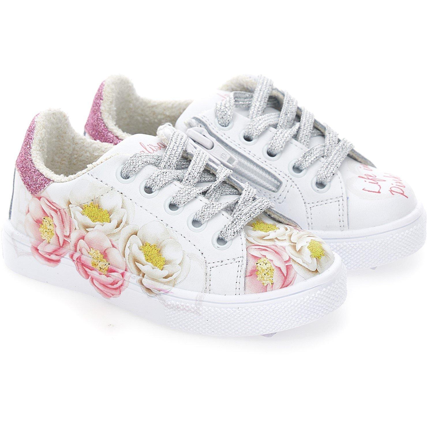 White 0148 - Monnalisa - Kids' MonLisa Glitter Flower Low-Top Trainers - 2