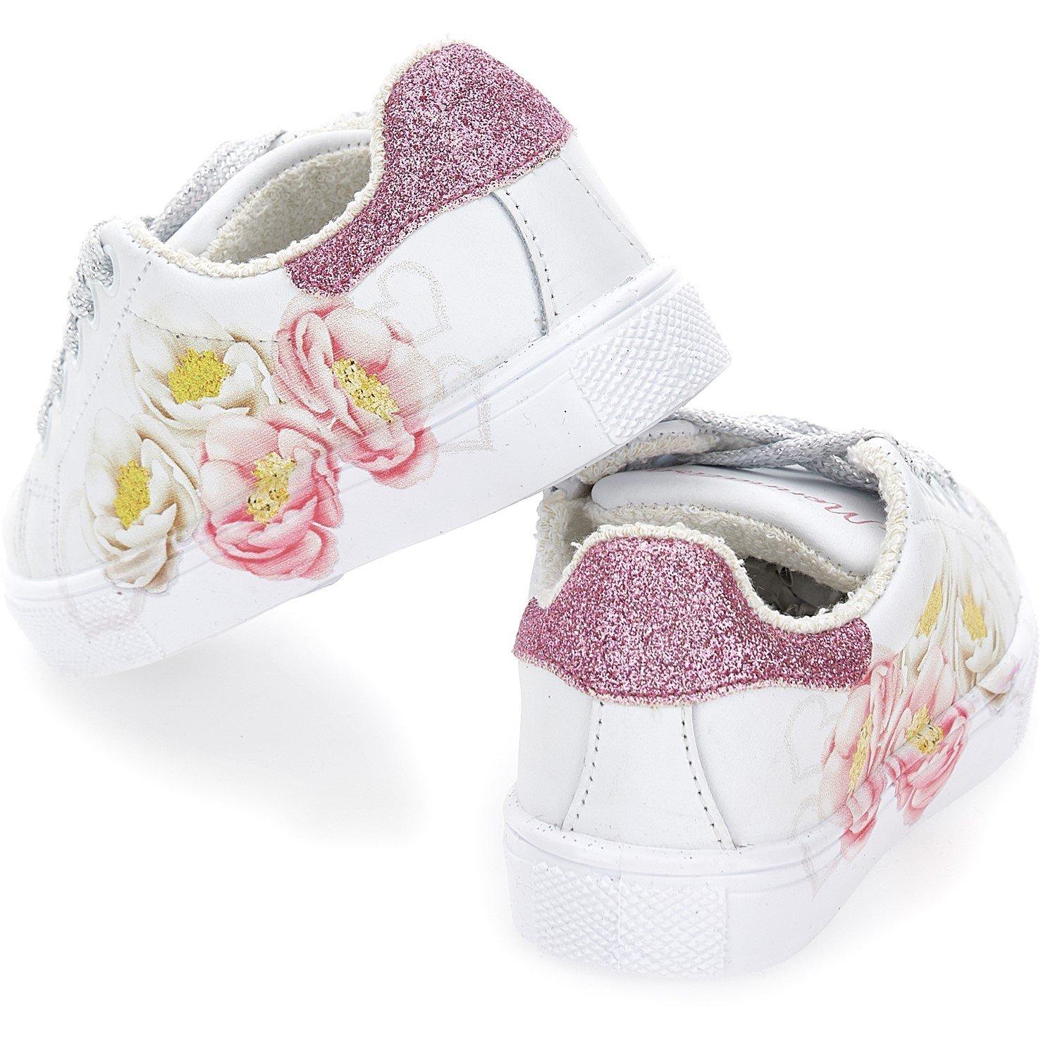 White 0148 - Monnalisa - Kids' MonLisa Glitter Flower Low-Top Trainers - 3
