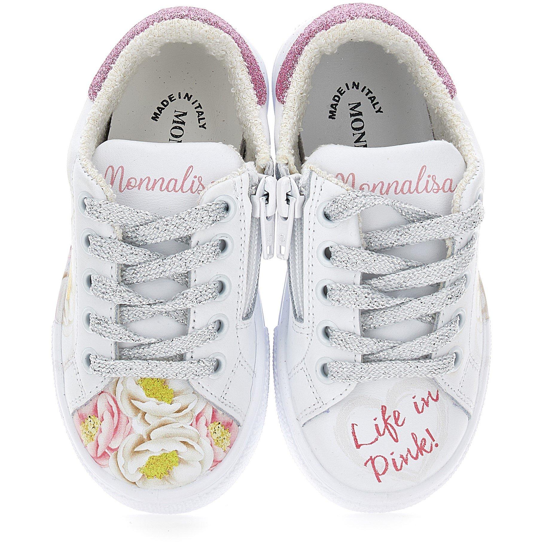 White 0148 - Monnalisa - Kids' MonLisa Glitter Flower Low-Top Trainers - 4