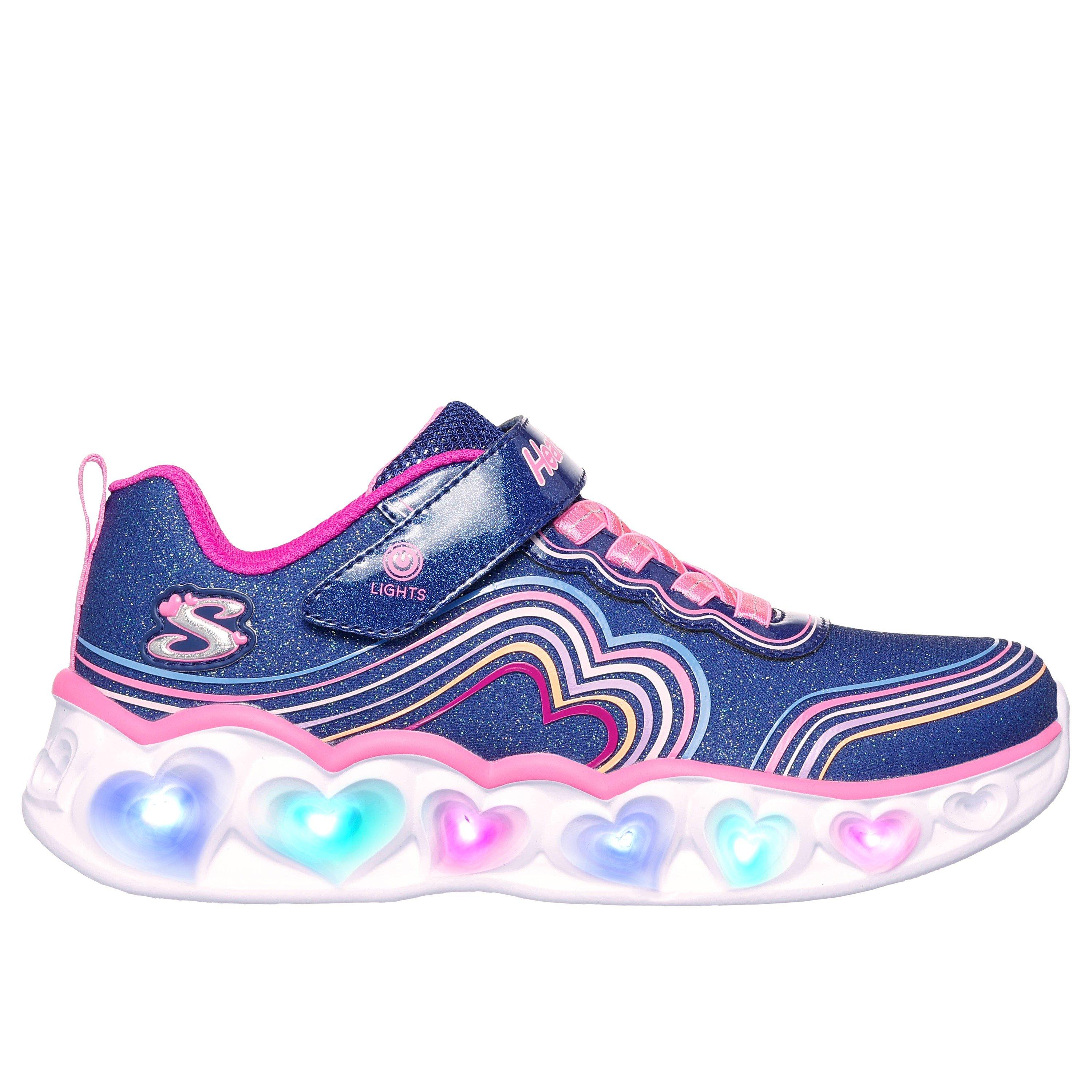 Navy/Pink - Skechers - Heart Lights - Retro Hearts Light Up Trainers Girls - 6