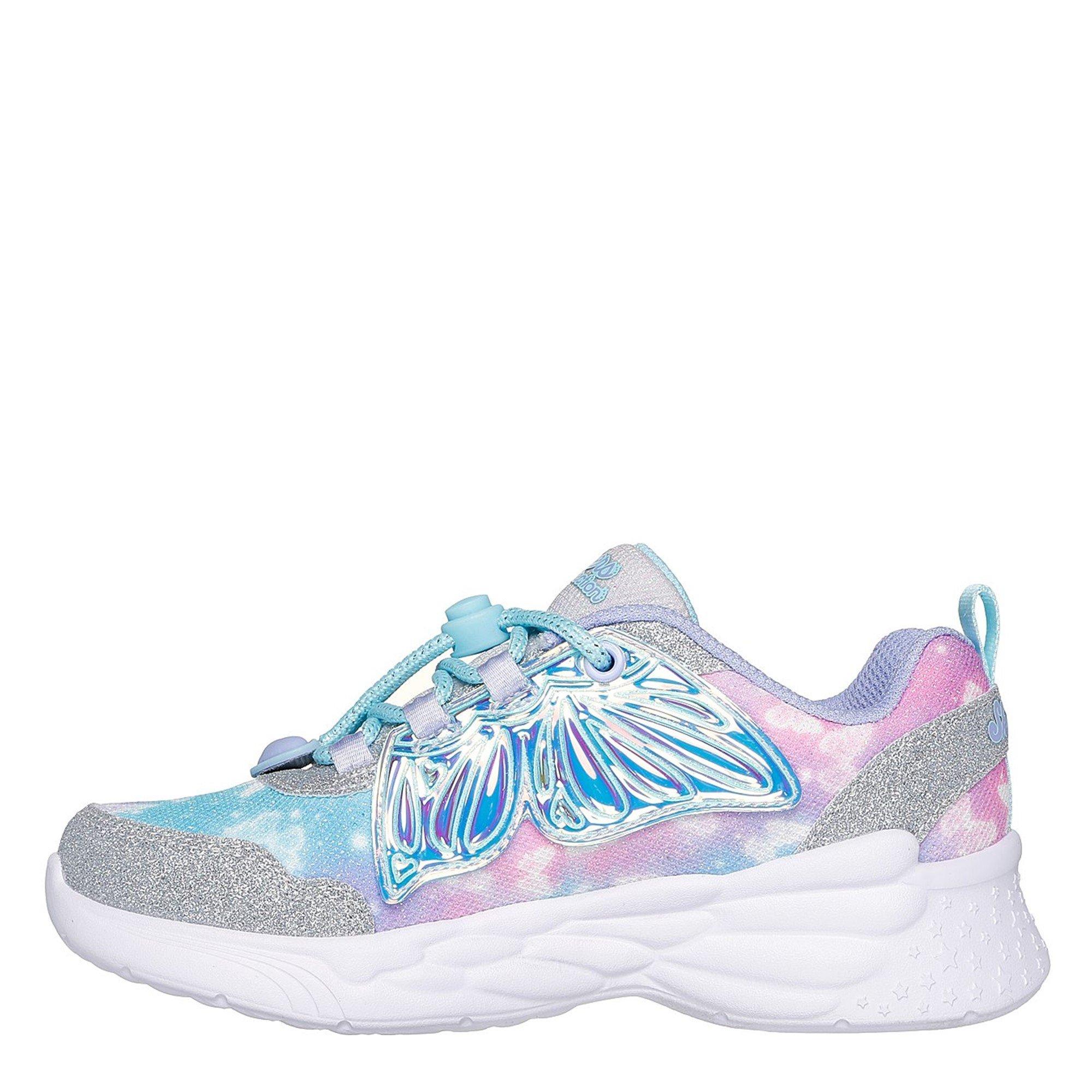 Silver - Skechers - Lighted Upper Butterfly Wings Sneak Light Up Trainers Girls - 2