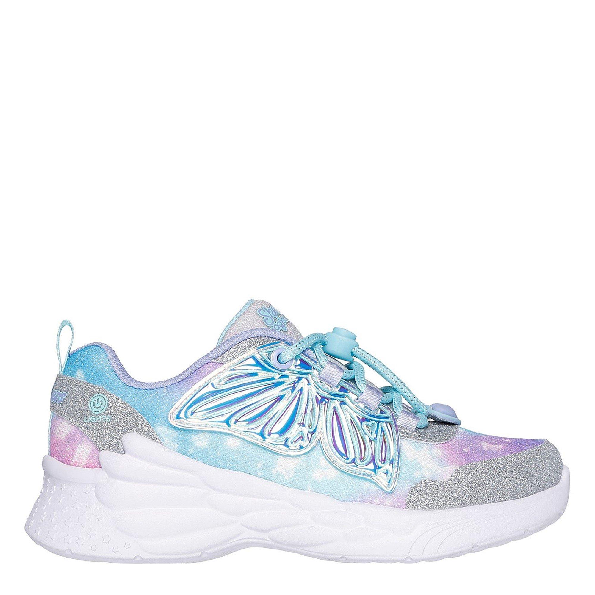 Silver - Skechers - Lighted Upper Butterfly Wings Sneak Light Up Trainers Girls - 3