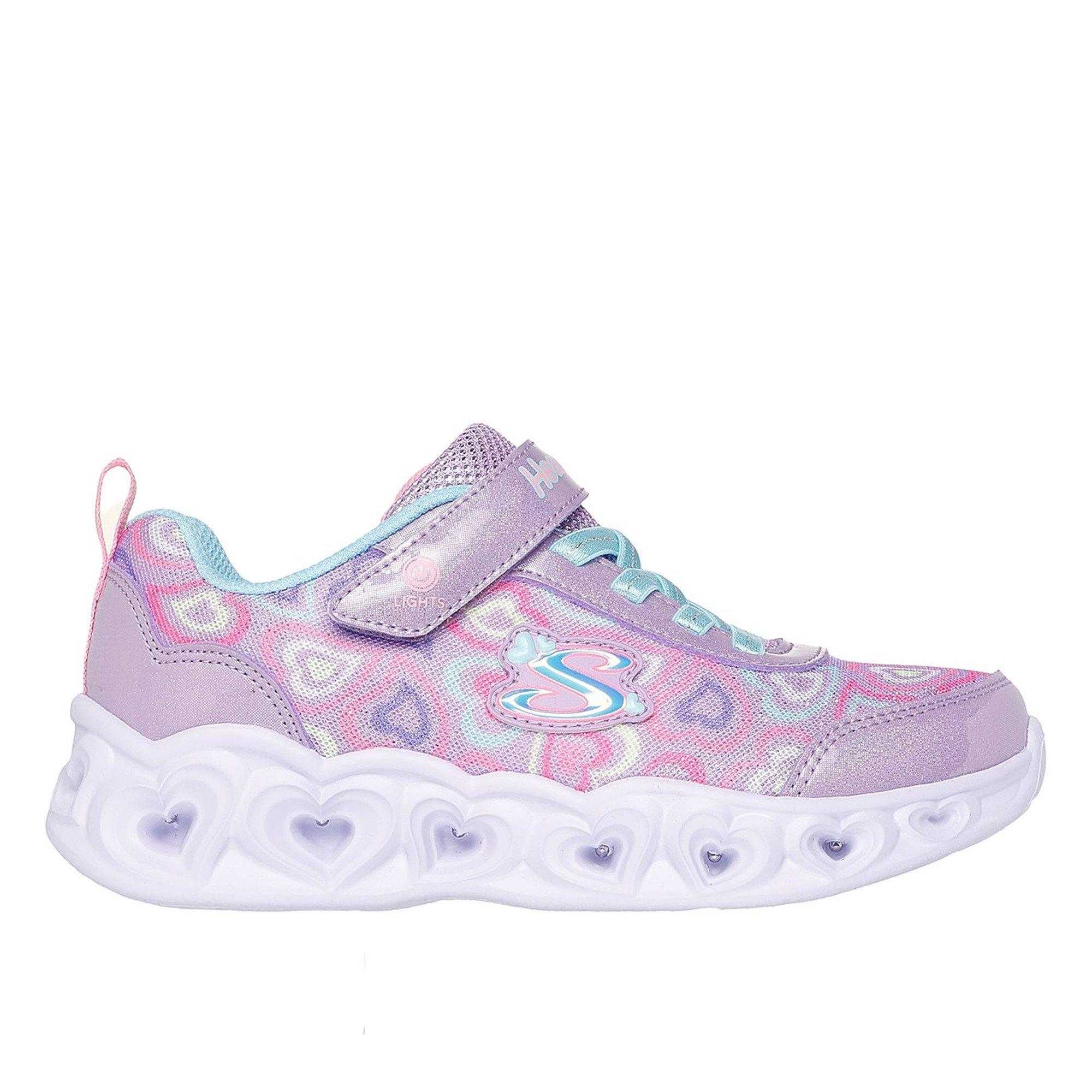 Purple - Skechers - Heart Lights Light Up Trainers Girls - 3