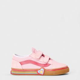 Vans Old Skool V Heart Pink/Multi Canvas Trainers Unisex Kids