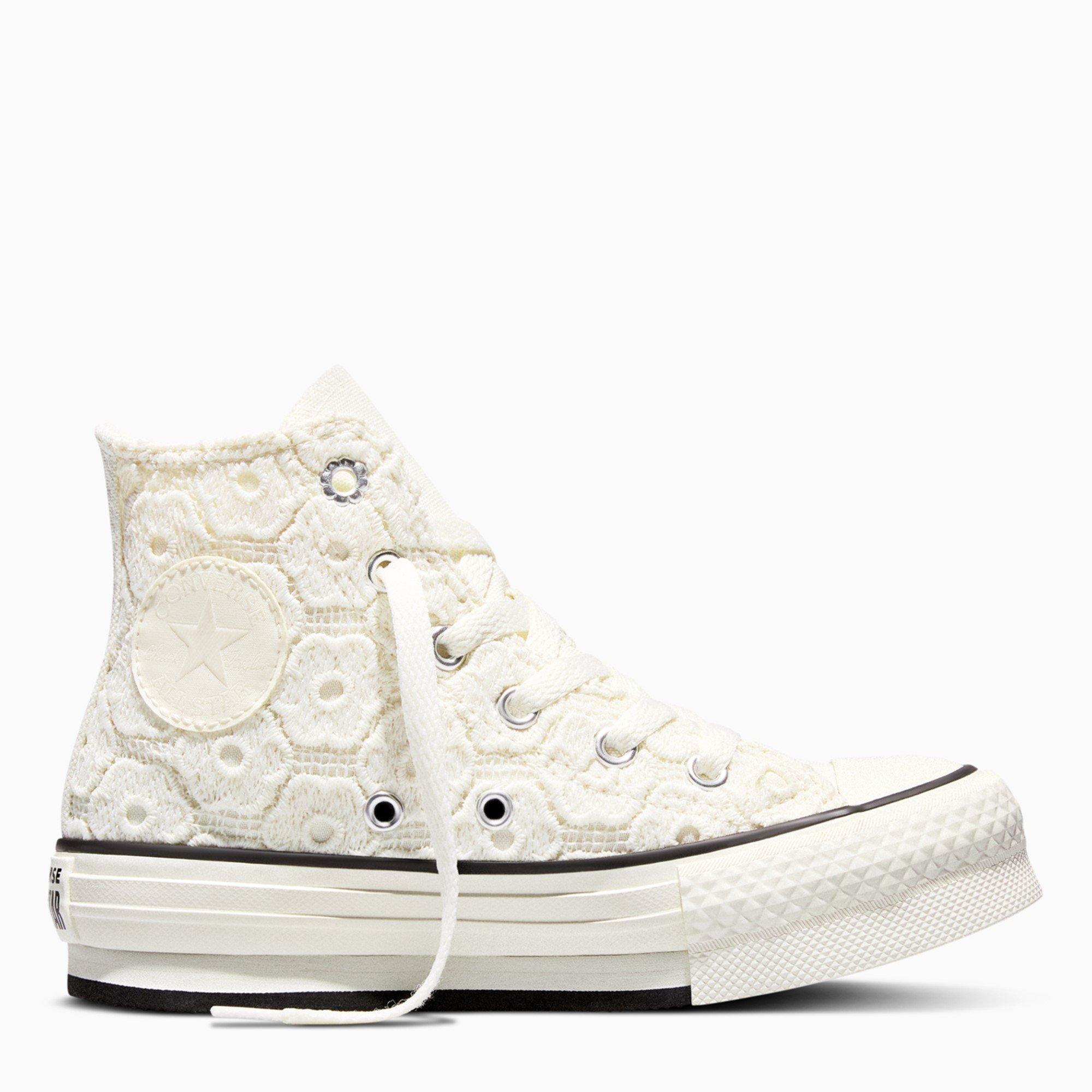 Converse Girls Kids' Canvas High-Top Trainers - Egret/Black - 2 (34)