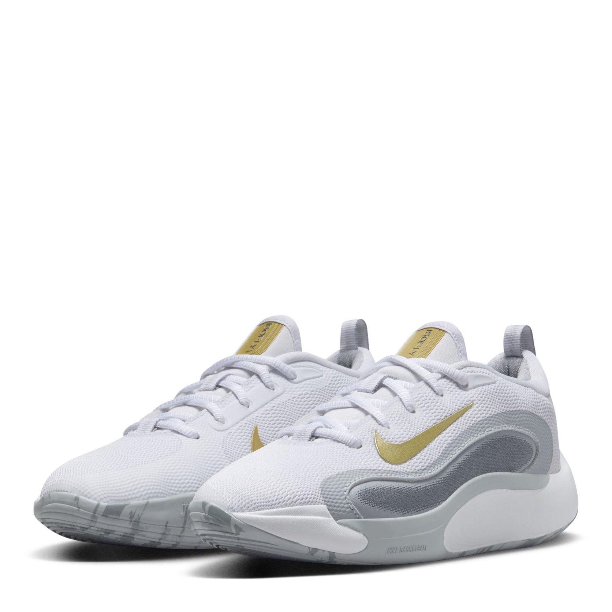 Wht/Gold-Grey - Nike - IsoFly Juniors Basketball Shoes - 4