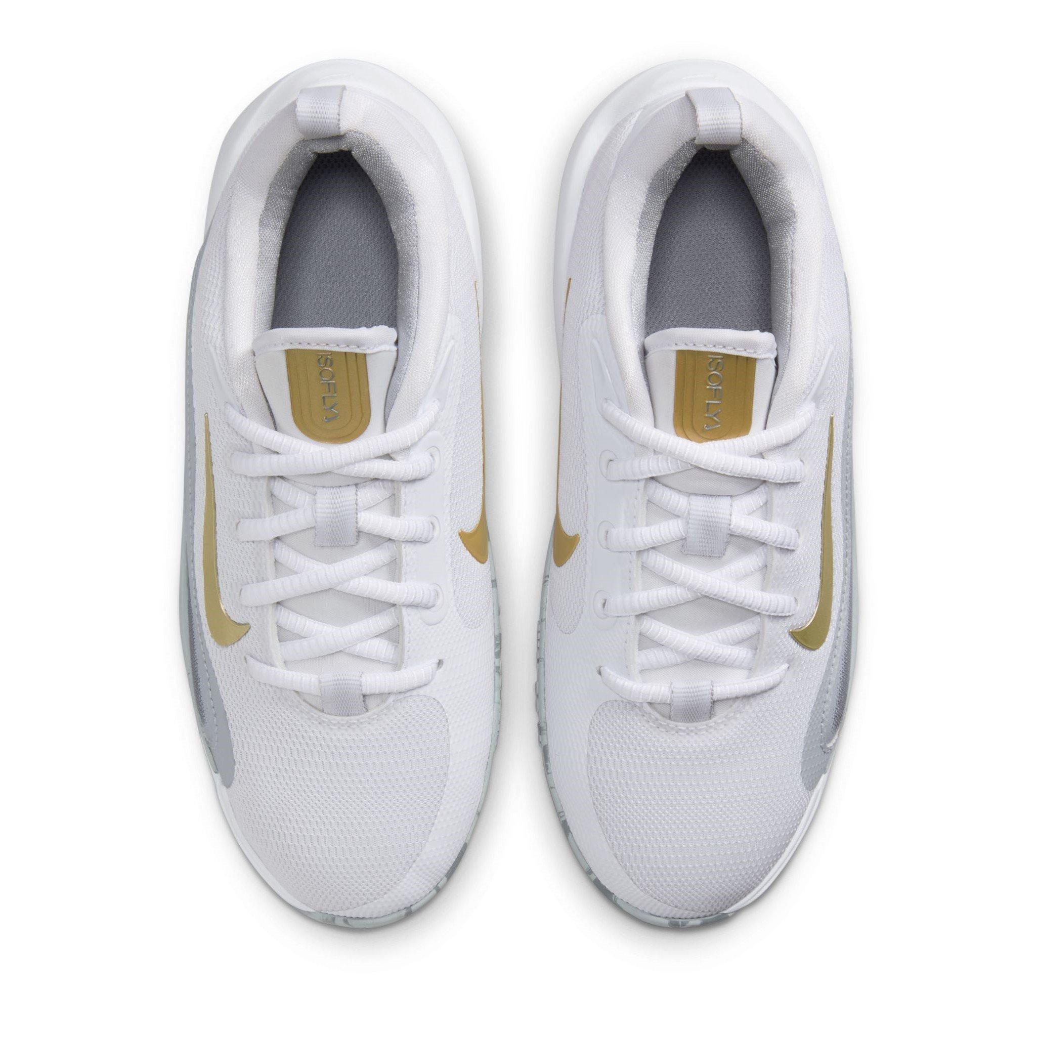 Wht/Gold-Grey - Nike - IsoFly Juniors Basketball Shoes - 5