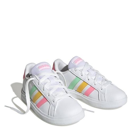 Wht/Mint/Pink - adidas - Grand Court Lifestyle Tennis Junior Girls Shoes - 5