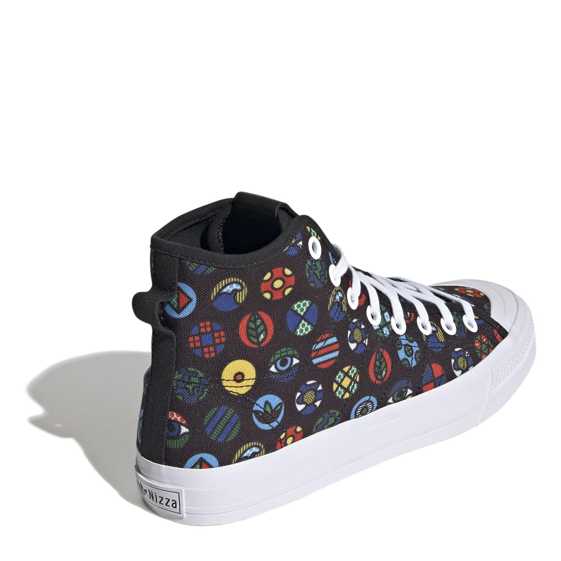 Black/Wht/M - adidas Originals - Kids' Nizza Hi Canvas High-Top Trainers - 4