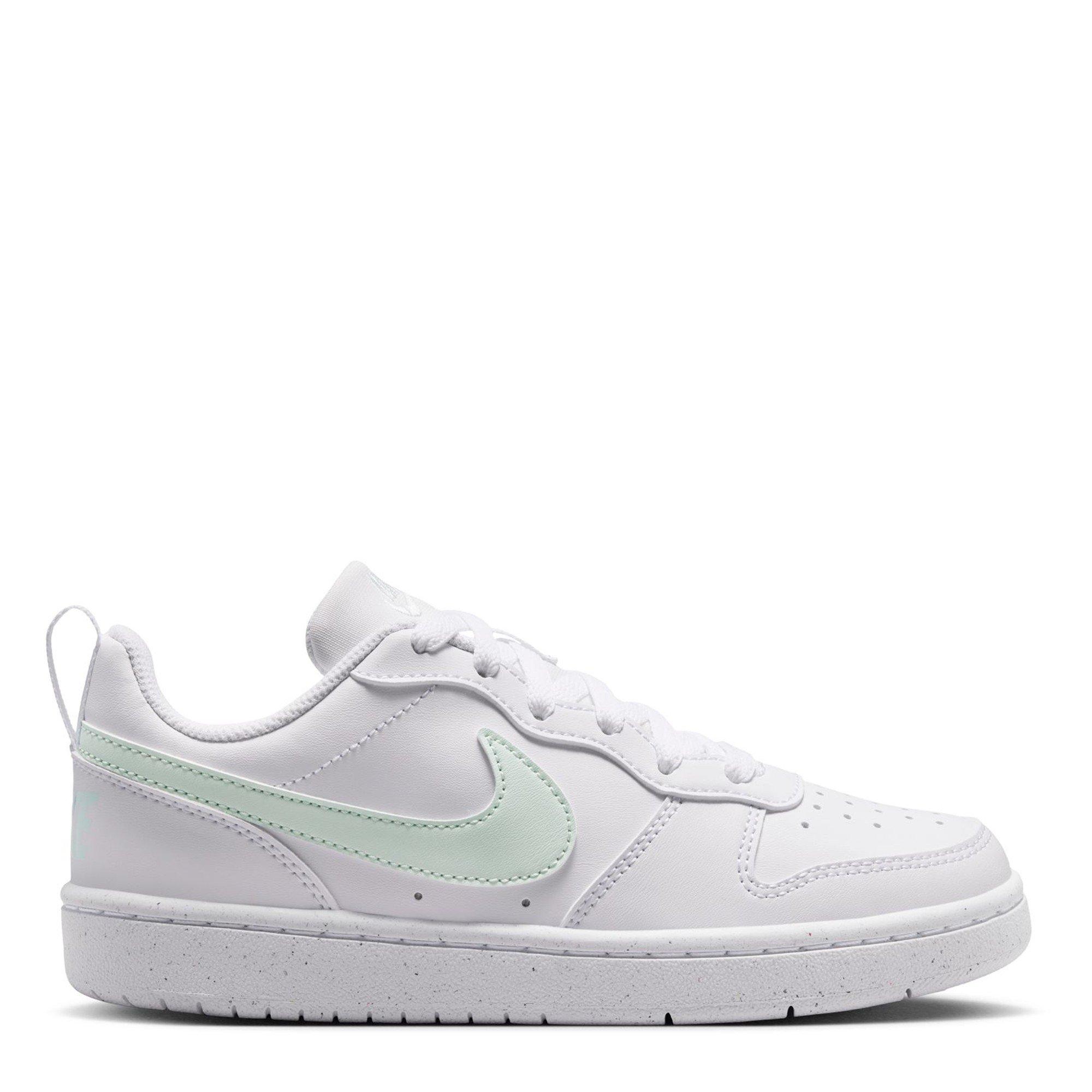 Nike Girls Court Borough Low 2 Se Big Kids' Shoes - White/Green - 4 (36.5)