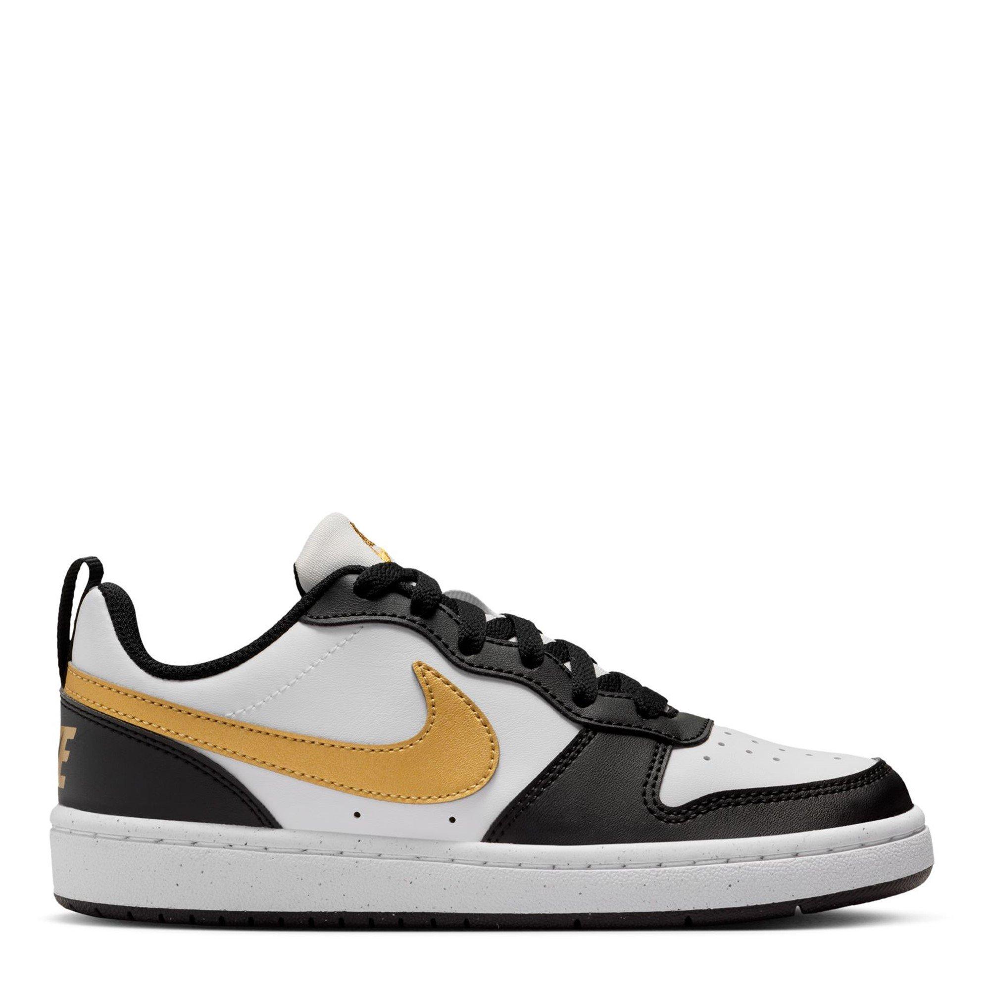 Nike Girls Court Borough Low 2 Se Big Kids' Shoes - Black/Gold - 5.5 (38.5)