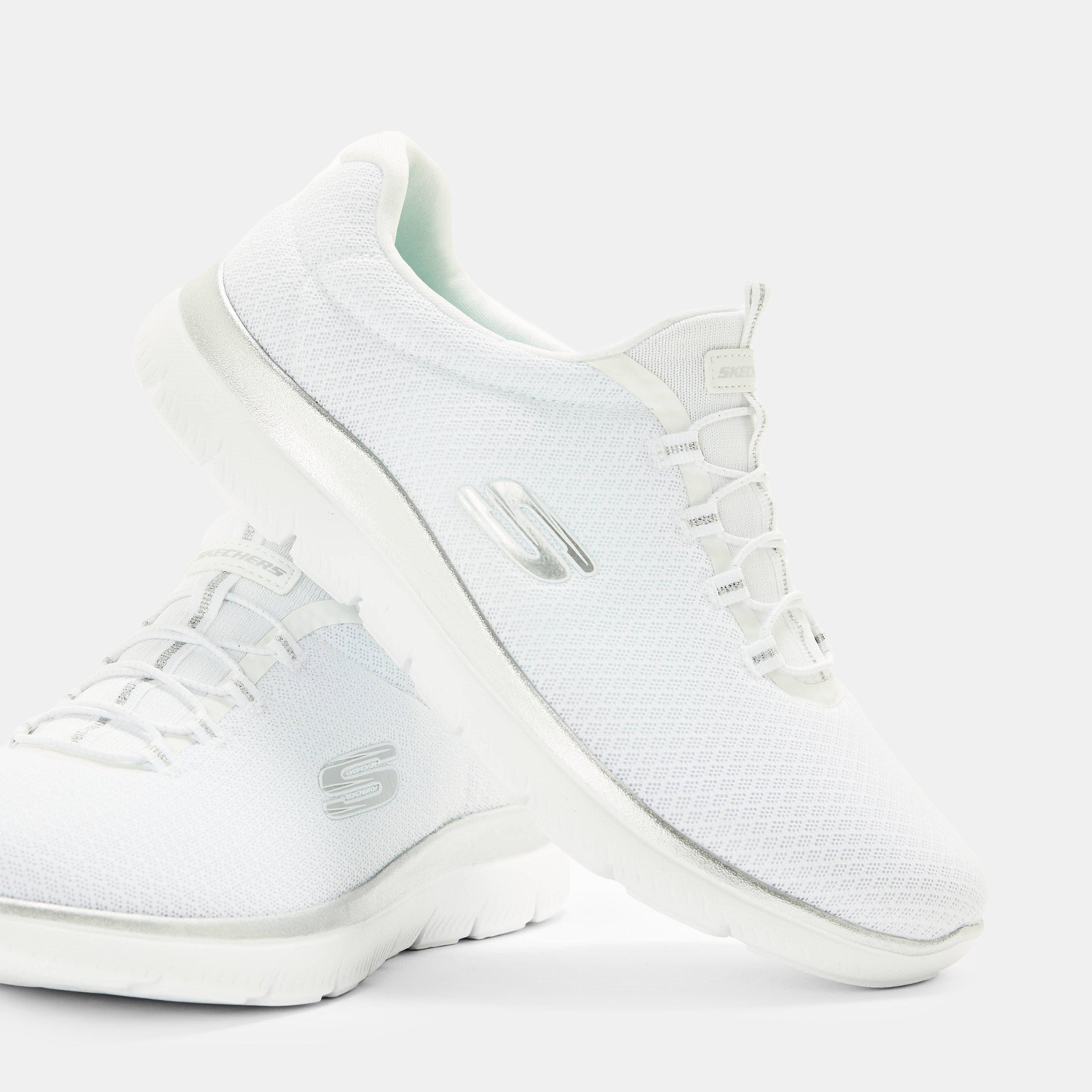 White/Silver - Skechers - Slip On Runners - 3