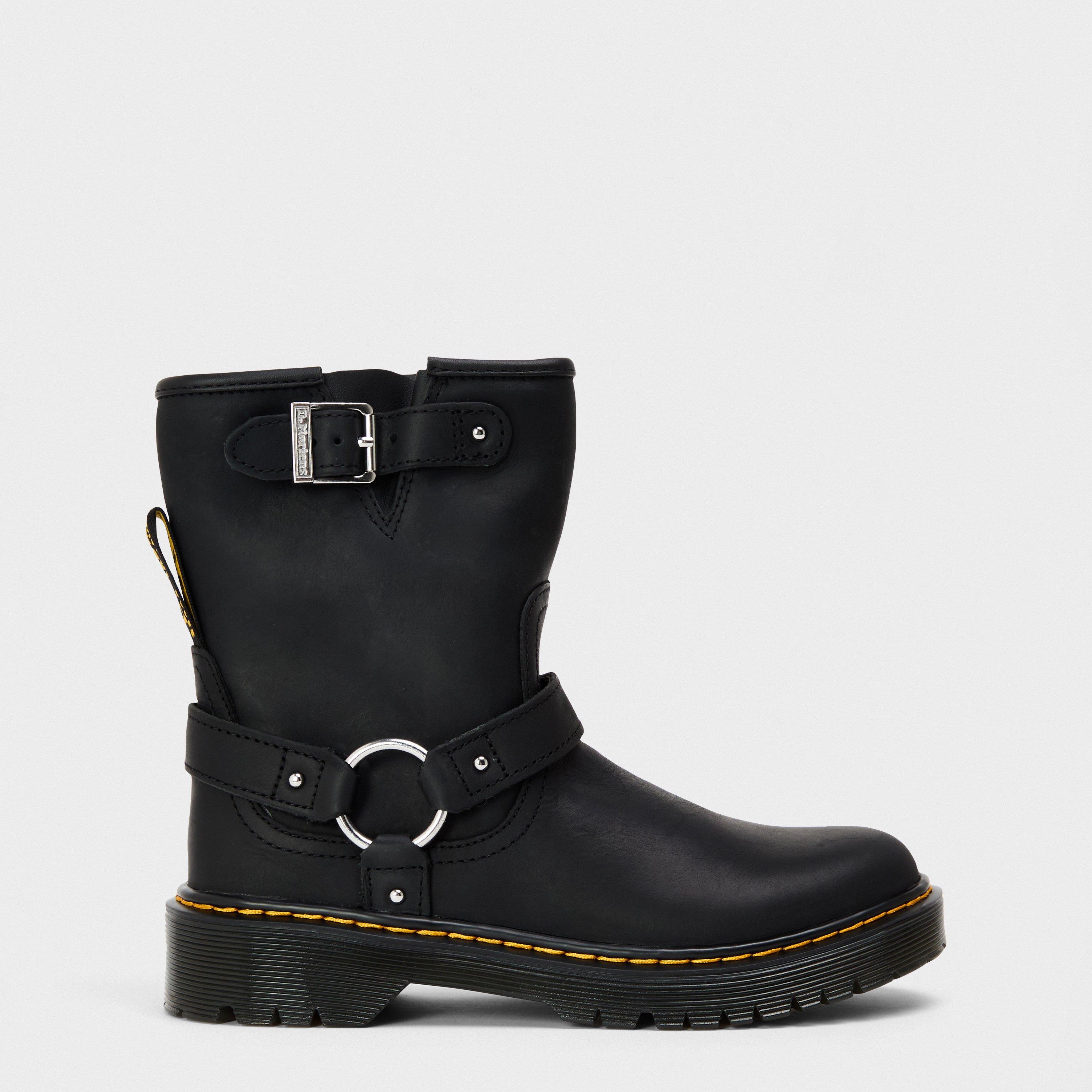 Black - Dr Martens - Kids' Doc Genaya Air Cushioned Side Buckle Biker Boots - 1
