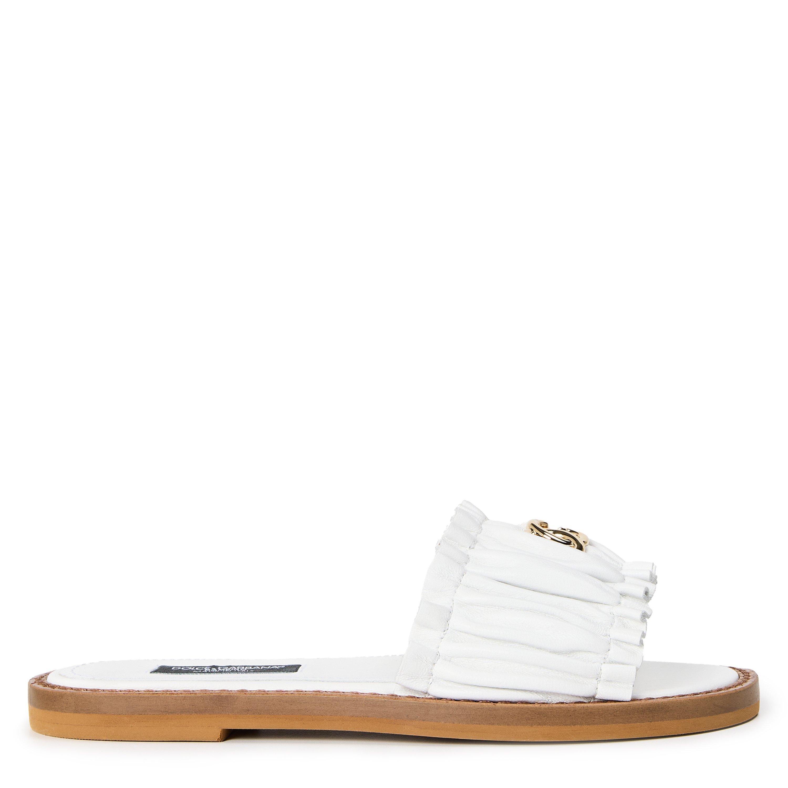 Dolce and Gabbana Kids' Flat Sandals - White 80001 - Size 4 (37)