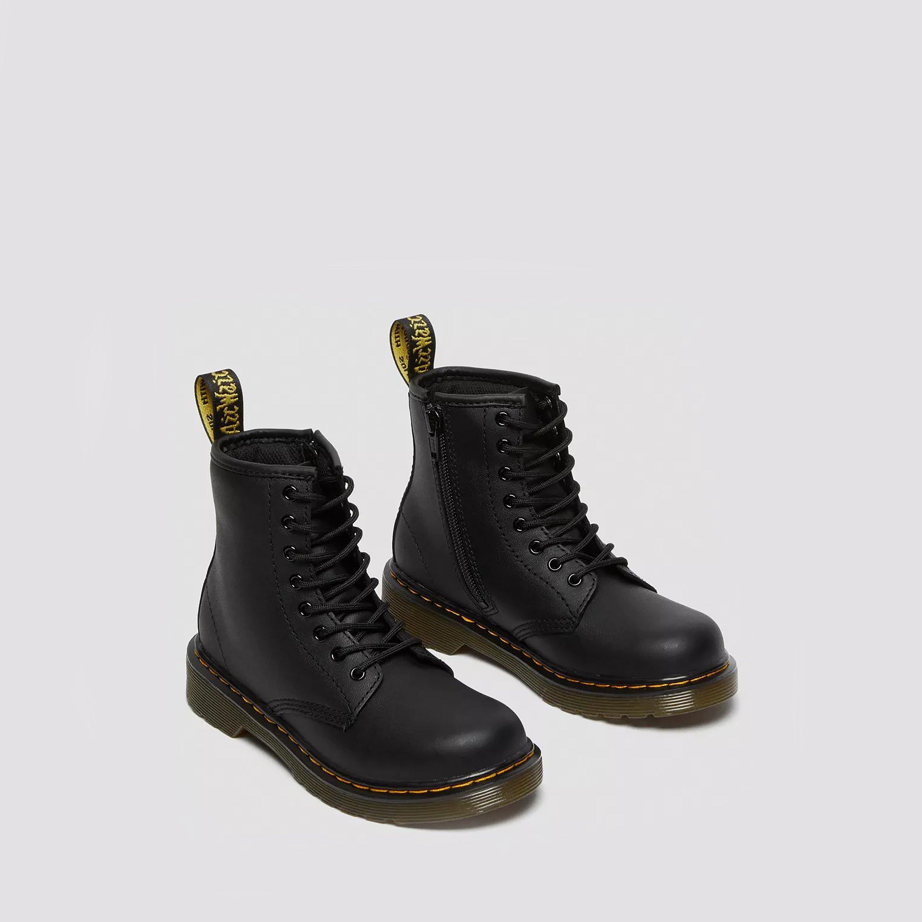 Black - Dr Martens - Kids' Softy T Leather Lace Up Biker Boots - 3