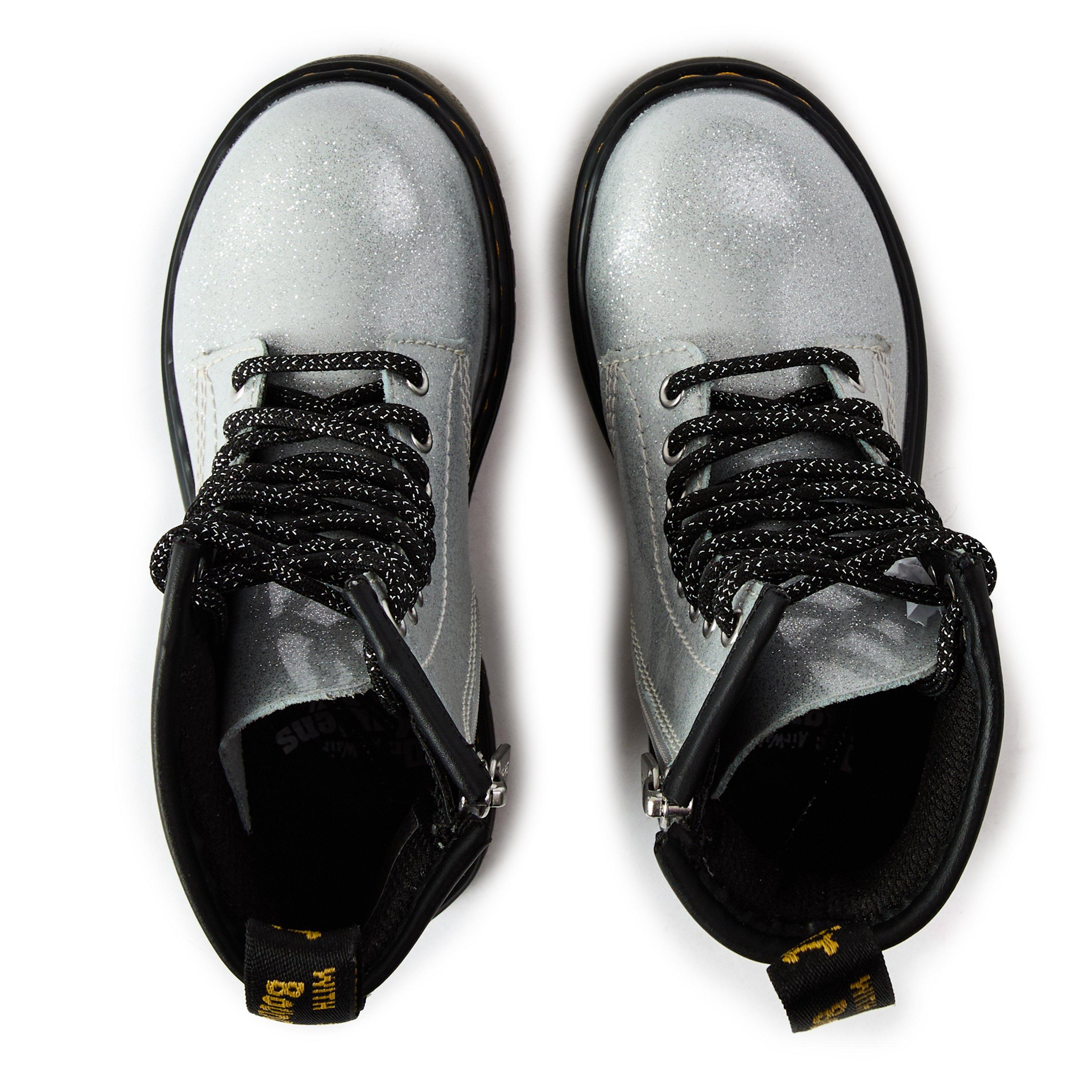 Silver - Dr Martens - Kids' Softy T Leather Lace Up Biker Boots - 4