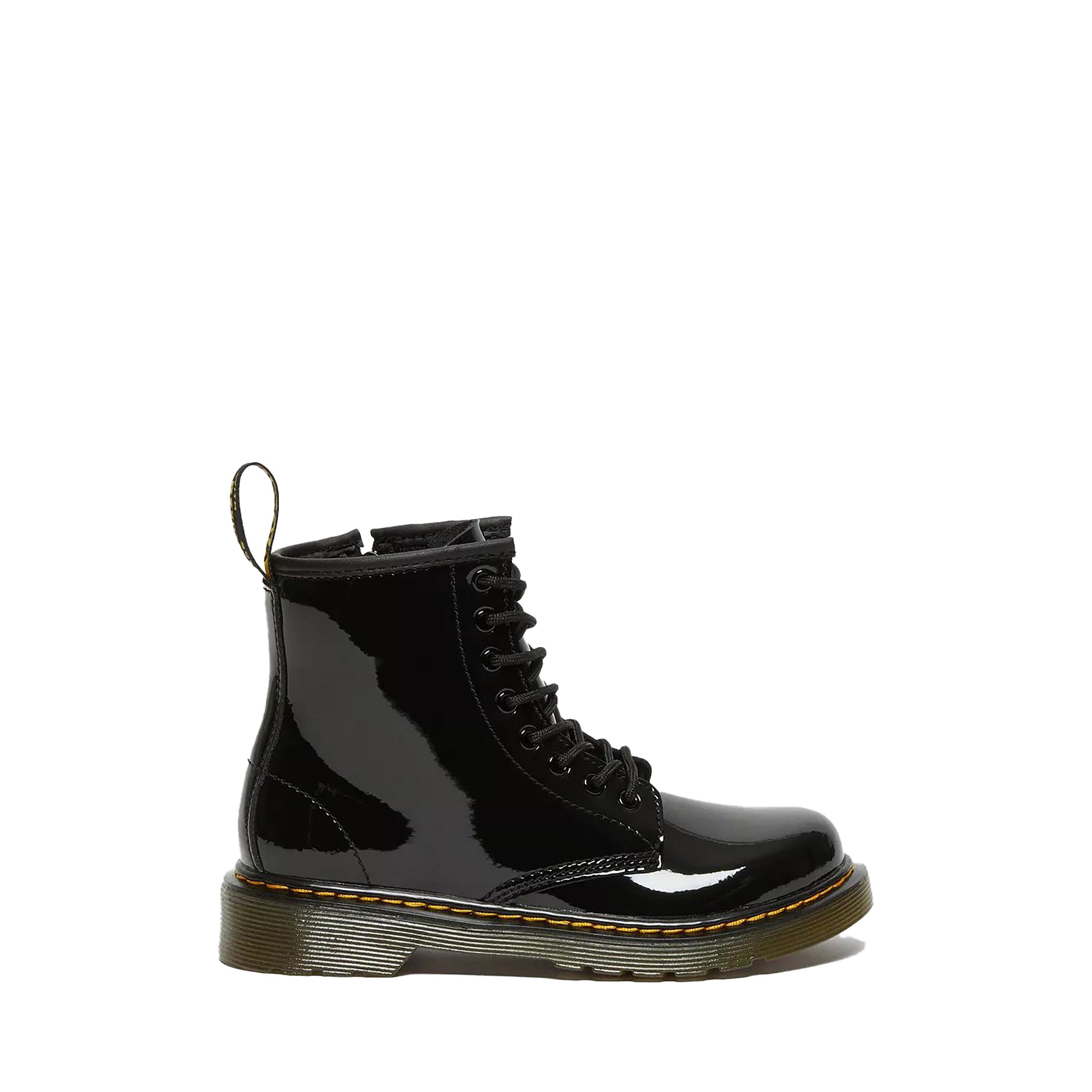 Dr Martens Kids' Softy T Leather Lace Up Biker Boots - Patent Black - Size C11 (29)
